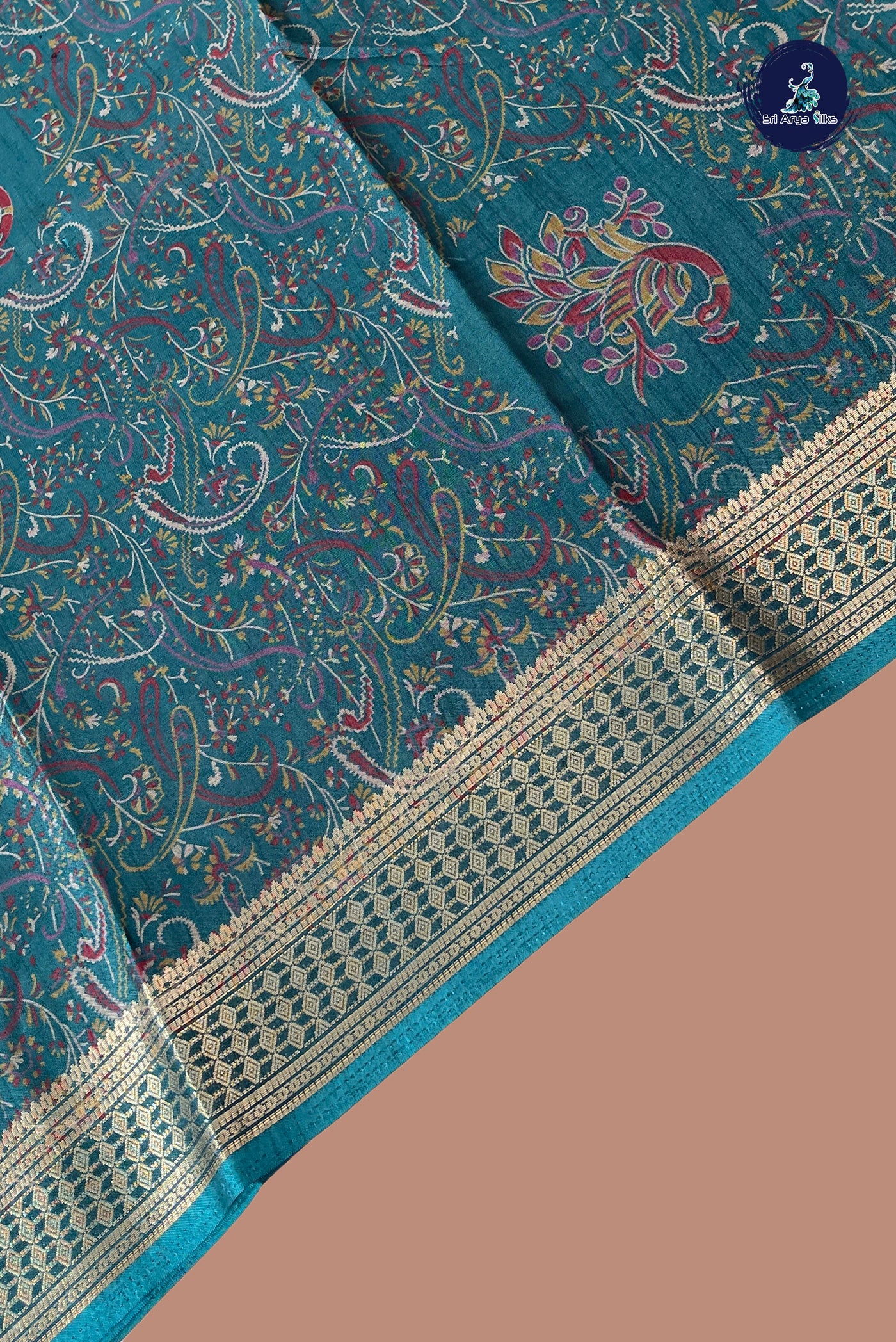 Peacock Green Semi Crepe Silk Saree With Printed Pattern