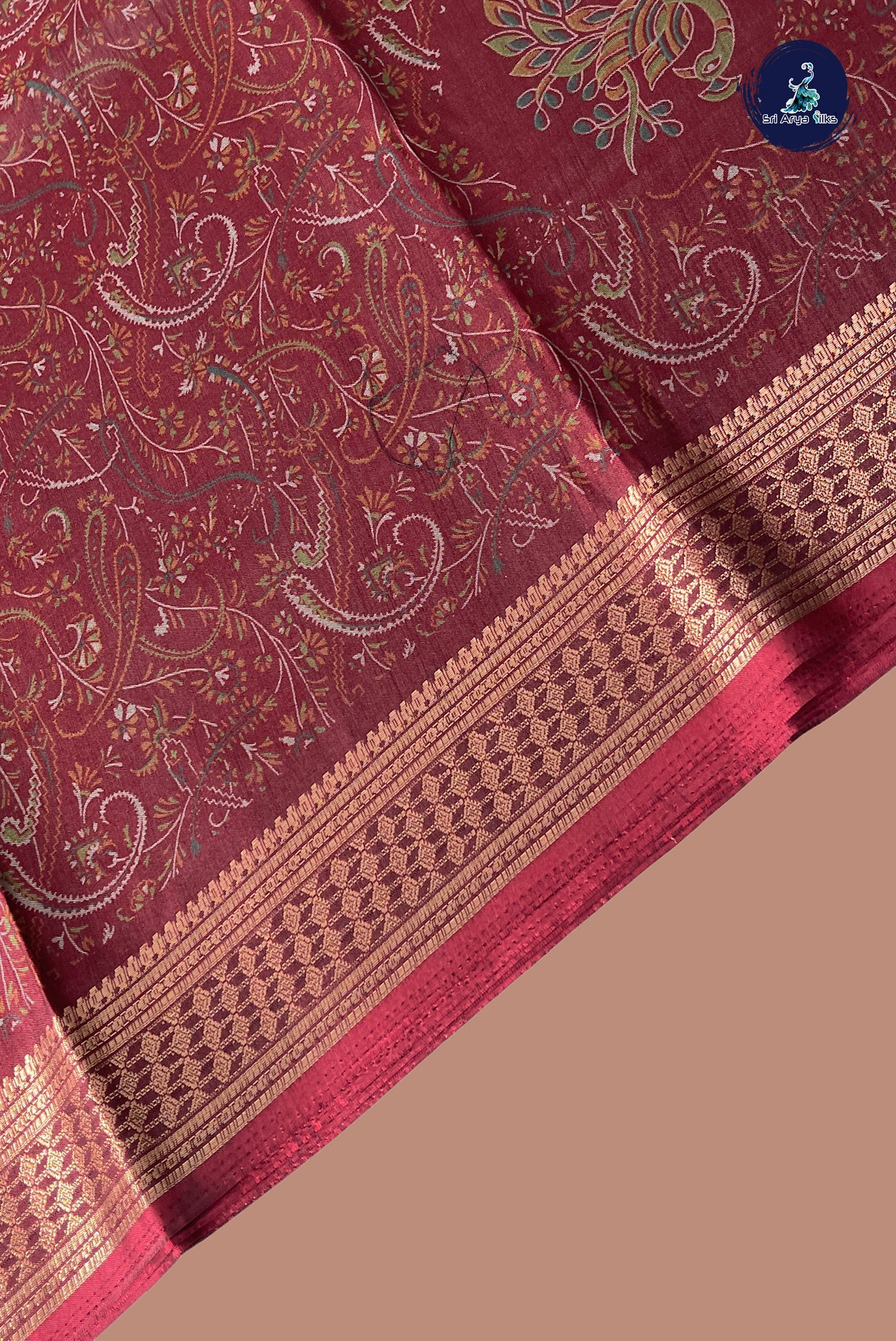 Maroon Semi Crepe Silk Saree With Printed Pattern