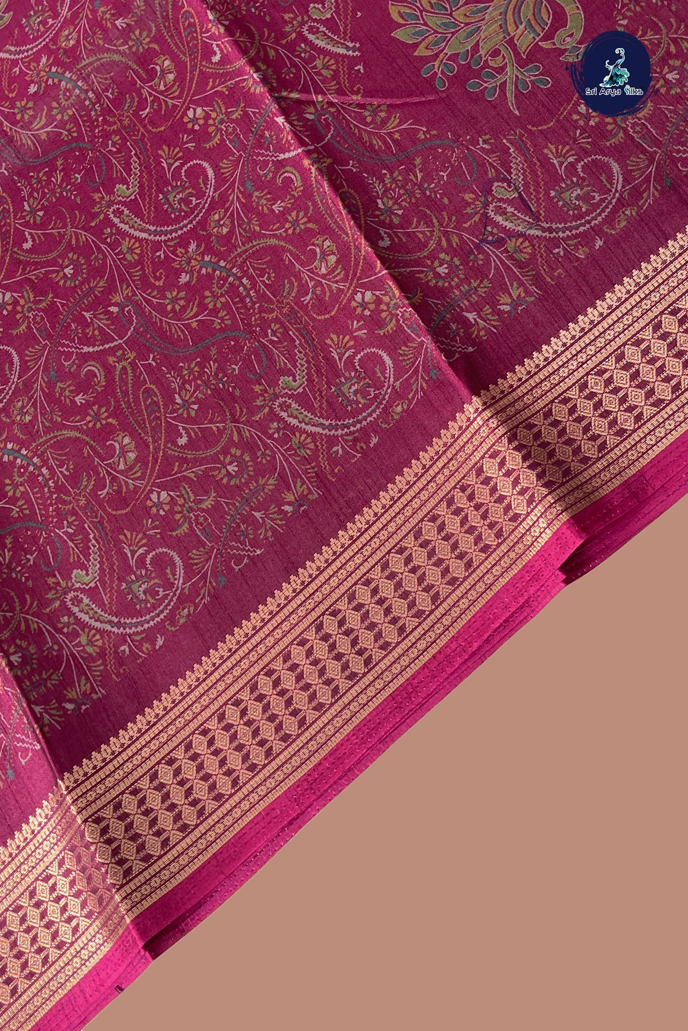 Pinkish Maroon Semi Crepe Silk Saree With Printed Pattern
