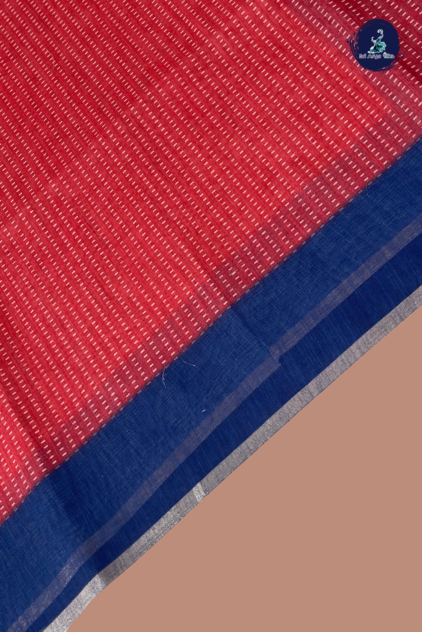 Red Linen Saree With Printed Pattern