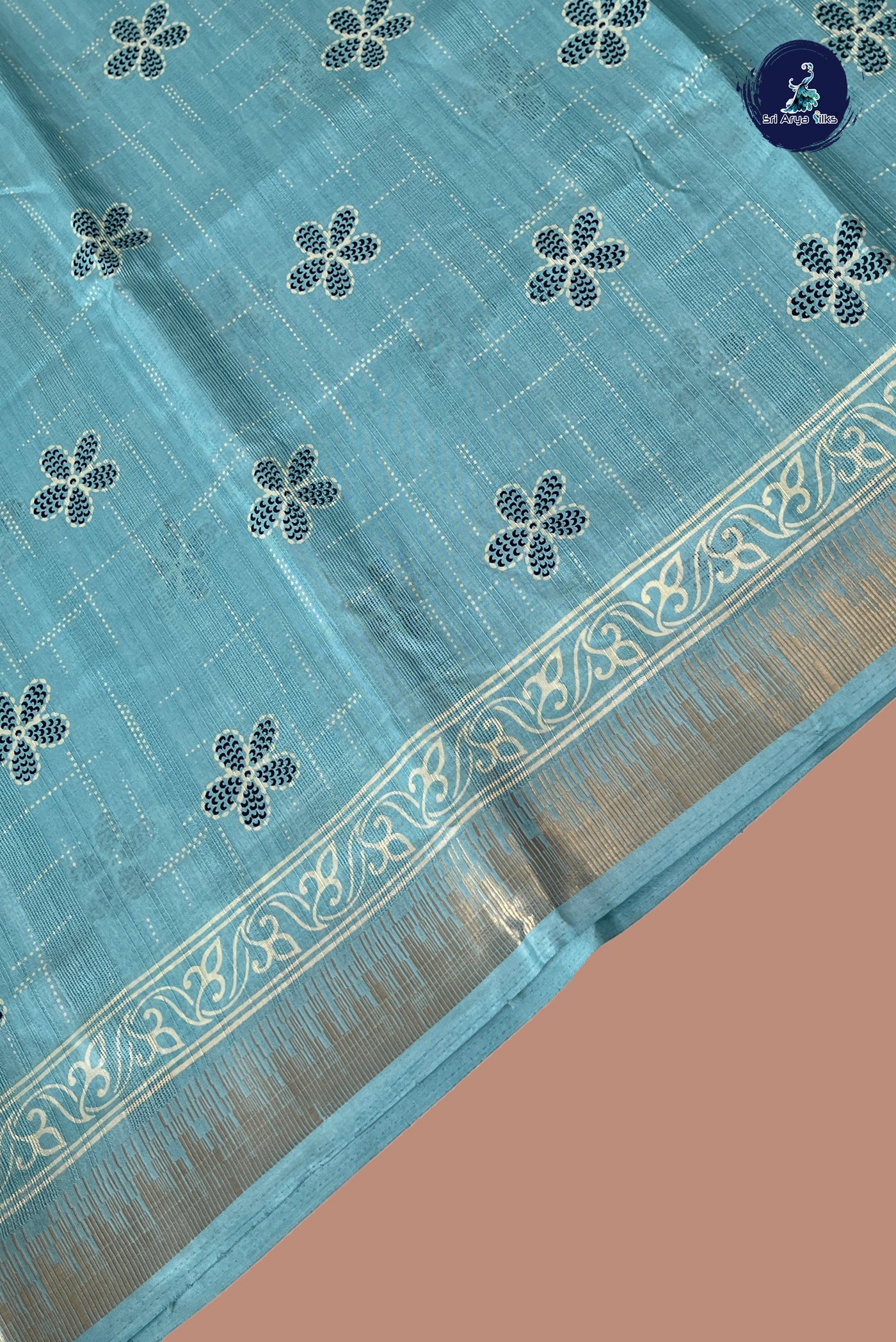 Blue Semi Crepe Silk Saree With Printed Pattern