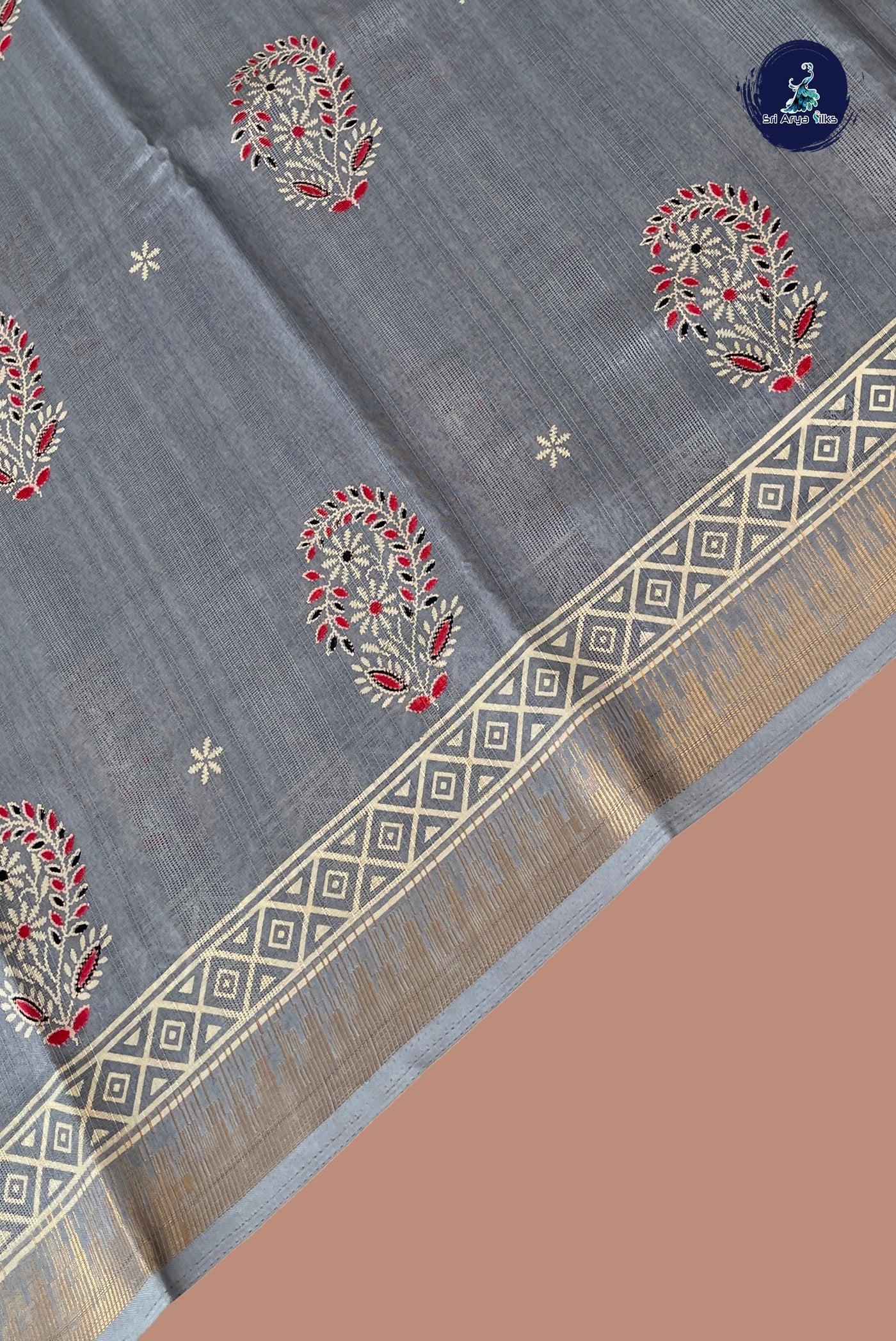Bluish Grey Semi Crepe Silk Saree With Printed Pattern
