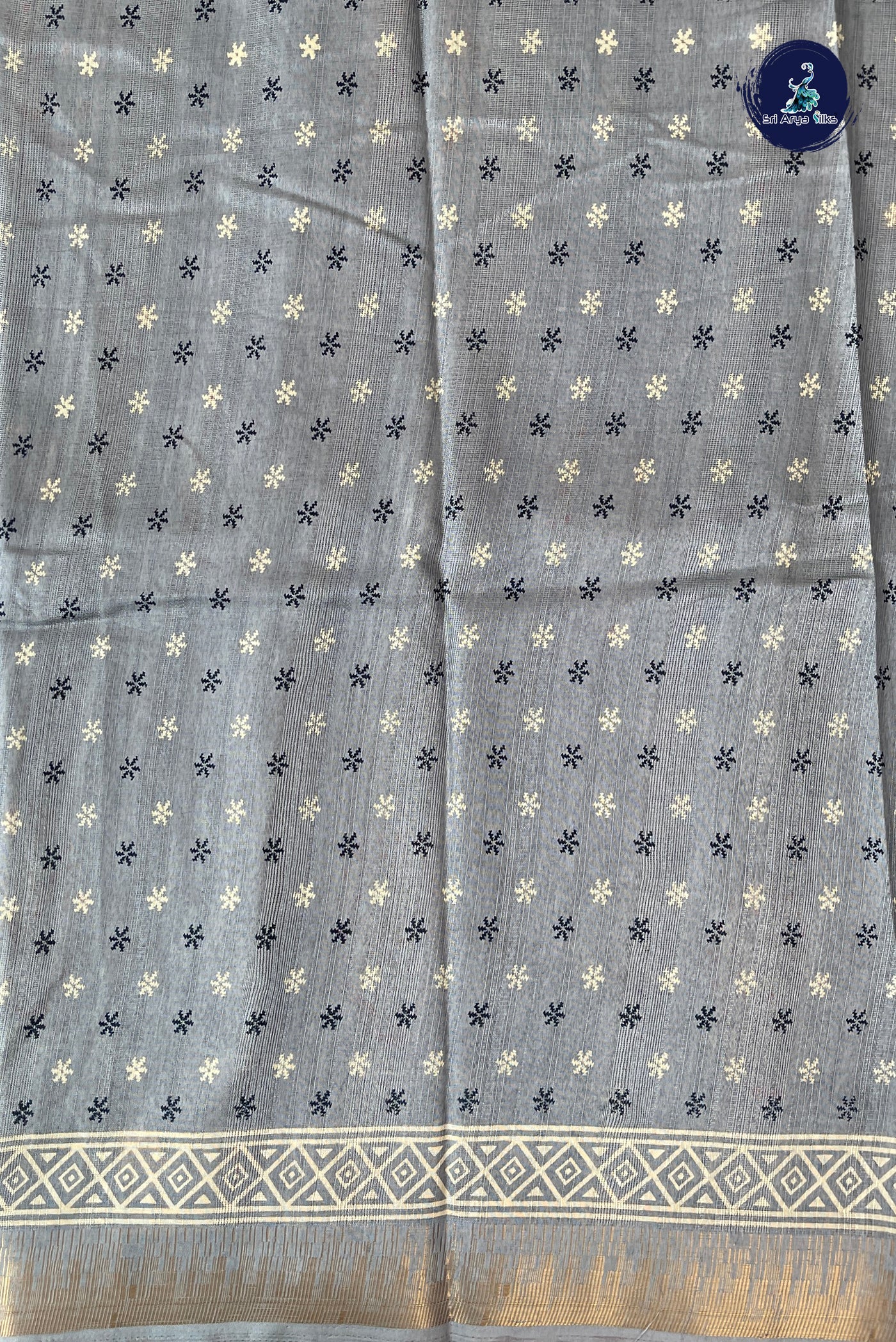 Bluish Grey Semi Crepe Silk Saree With Printed Pattern