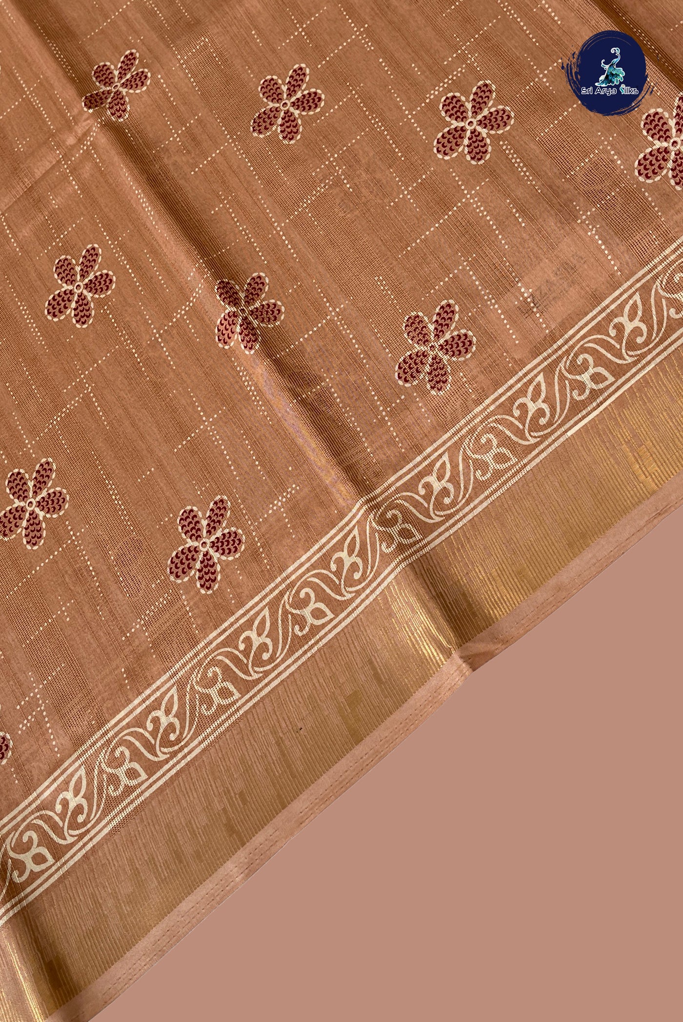 Peach Semi Crepe Silk Saree With Printed Pattern