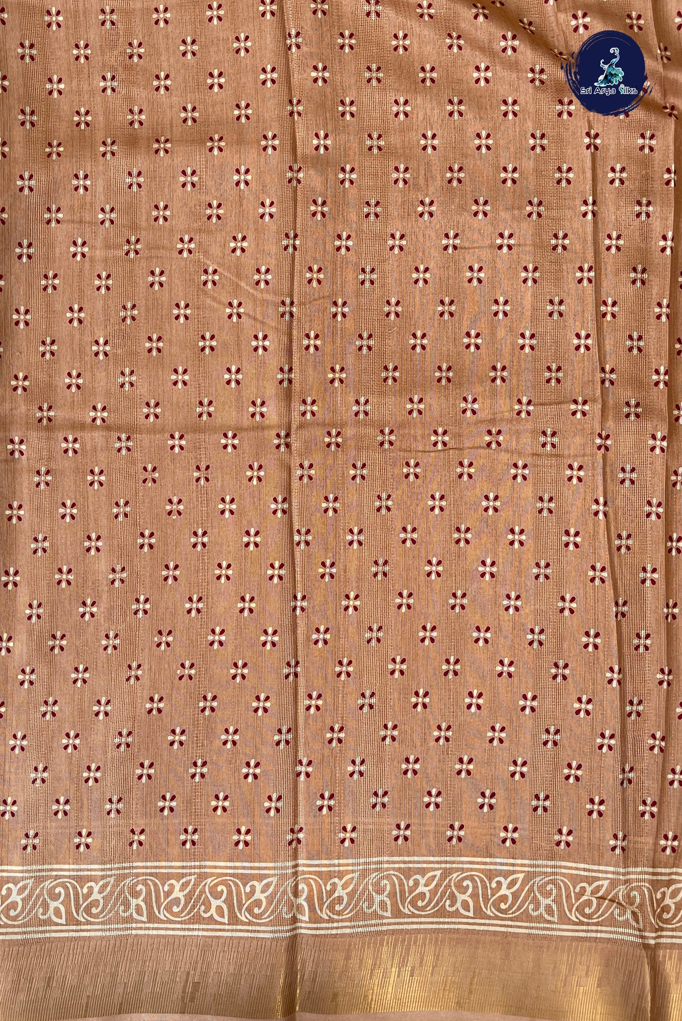 Peach Semi Crepe Silk Saree With Printed Pattern