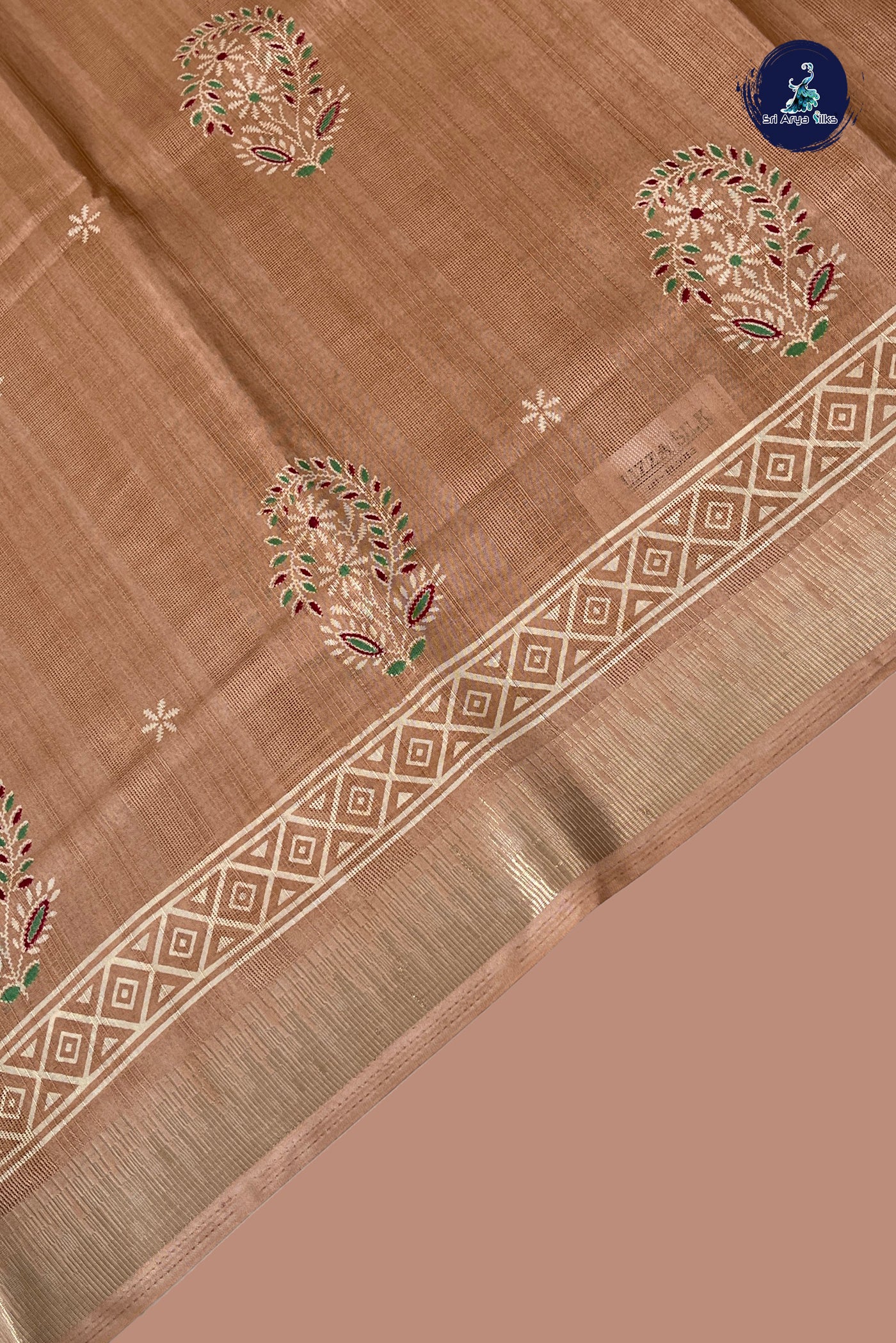 Peach Semi Crepe Silk Saree With Printed Pattern