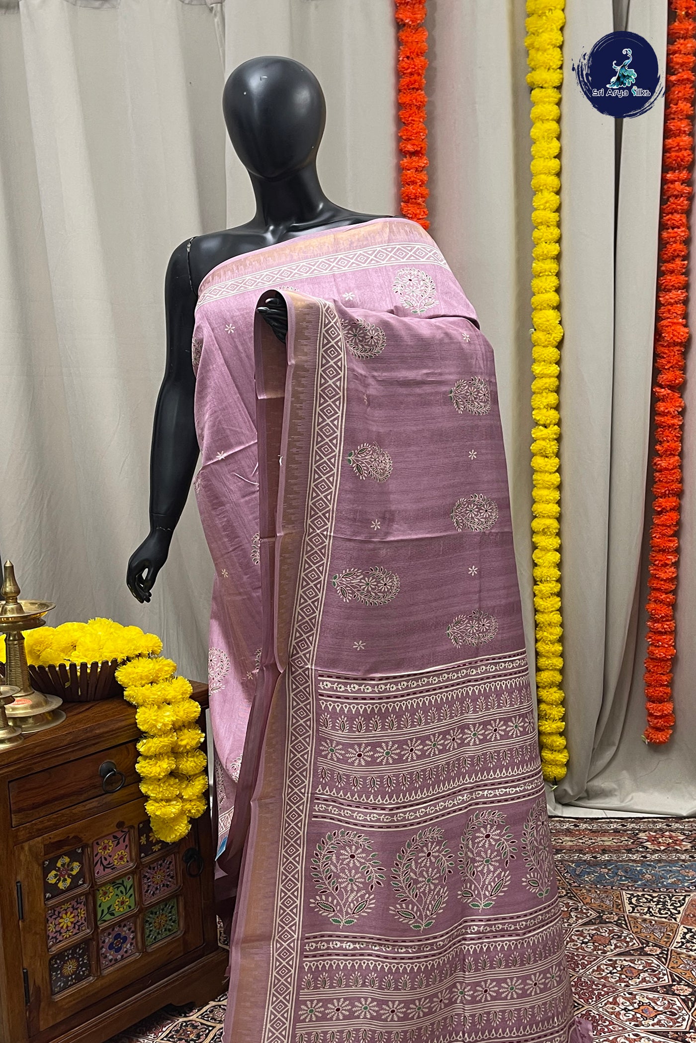 Pink Semi Crepe Silk Saree With Printed Pattern