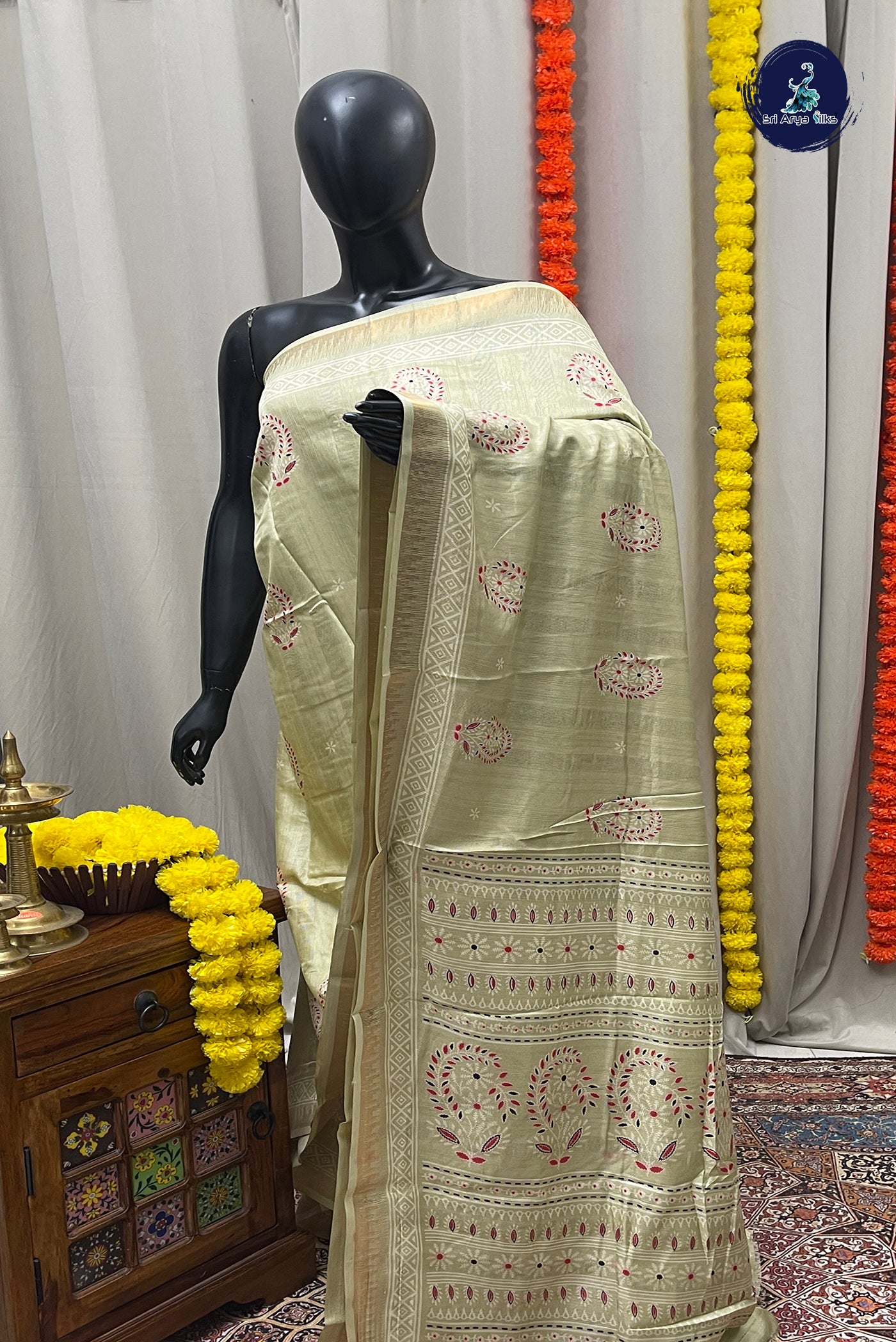 Pista Green Semi Crepe Silk Saree With Printed Pattern
