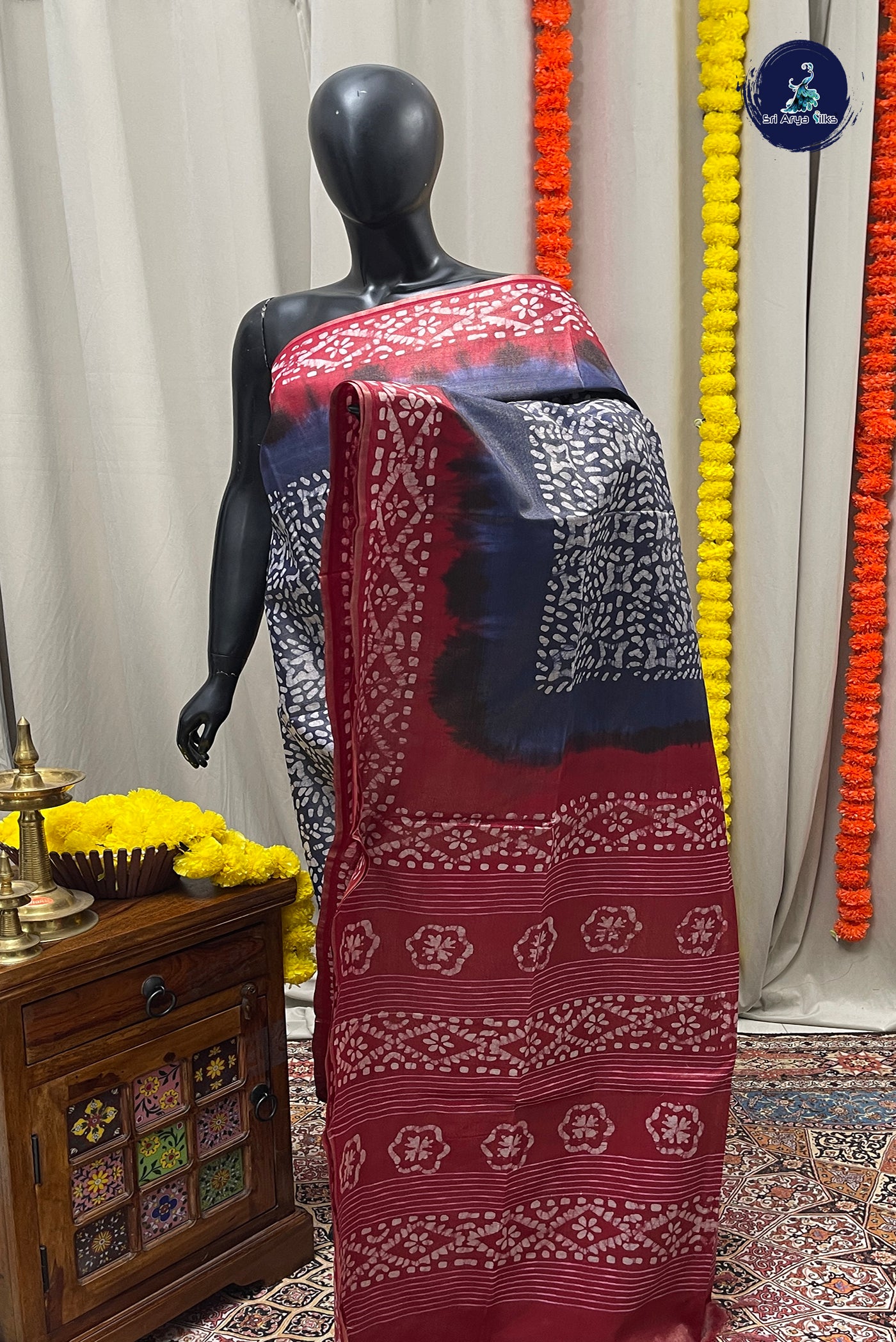 Navy Blue Baswada Saree With Bhandini Print Pattern
