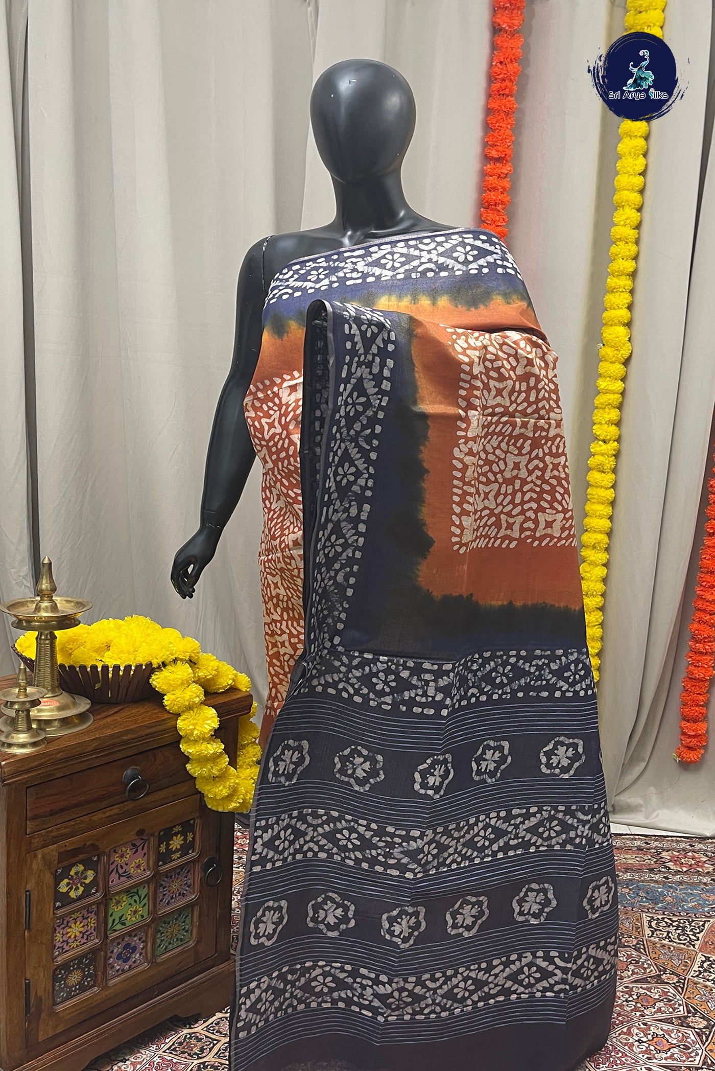 Lite Mustard Orange Baswada Saree With Bhandini Print Pattern