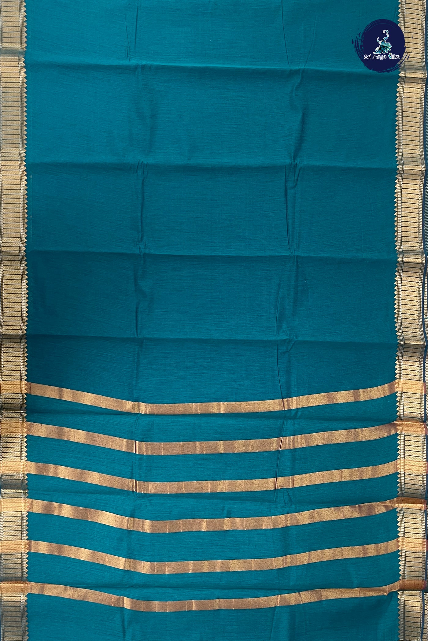 Peacock Green Budget Semi Silk Cotton Saree With Plain Pattern