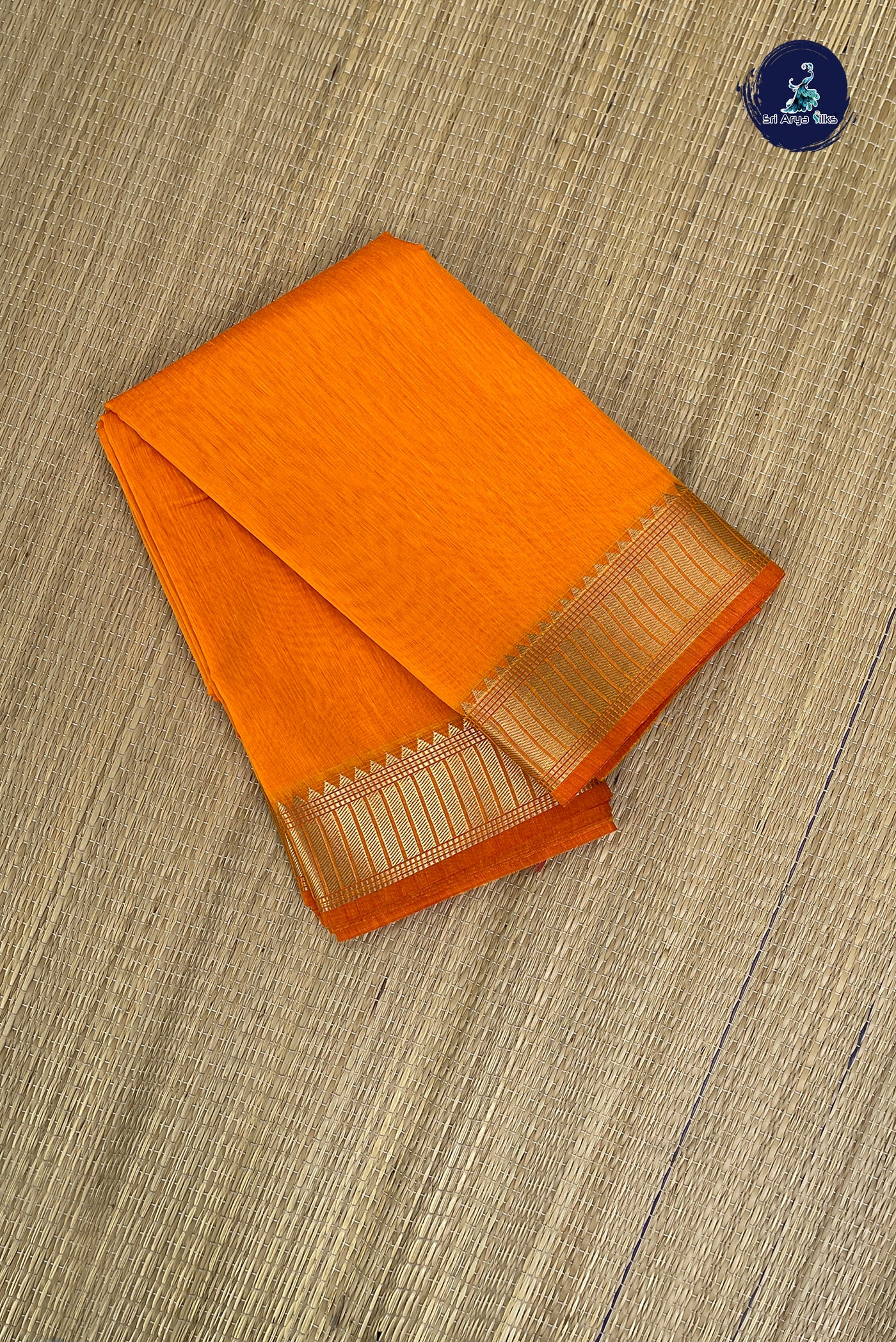 Yellowish Orange Budget Semi Silk Cotton Saree With Plain Pattern