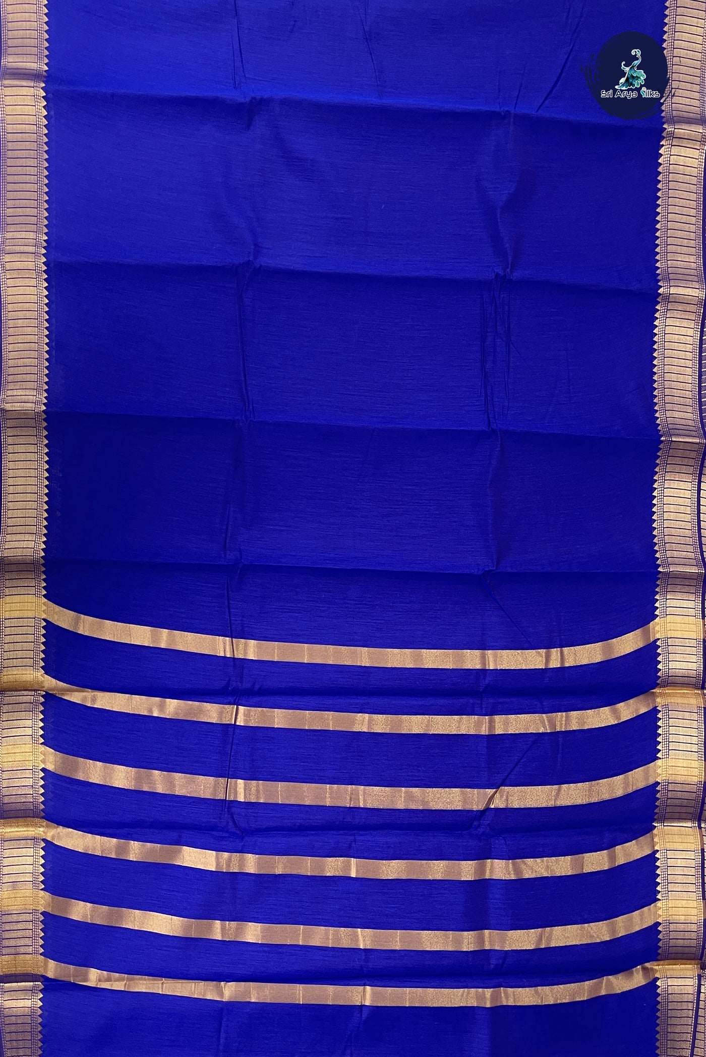 MS Blue Budget Semi Silk Cotton Saree With Plain Pattern