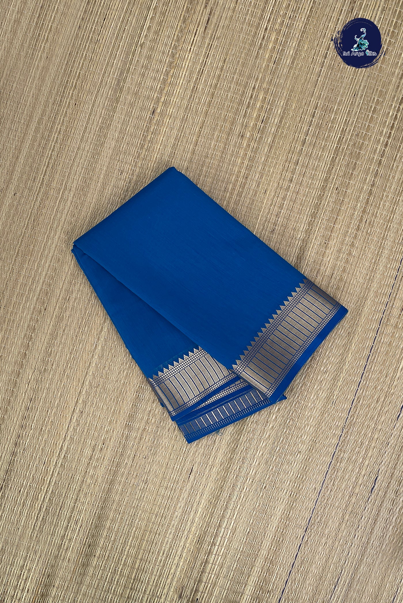 Sapphire Blue Budget Semi Silk Cotton Saree With Plain Pattern