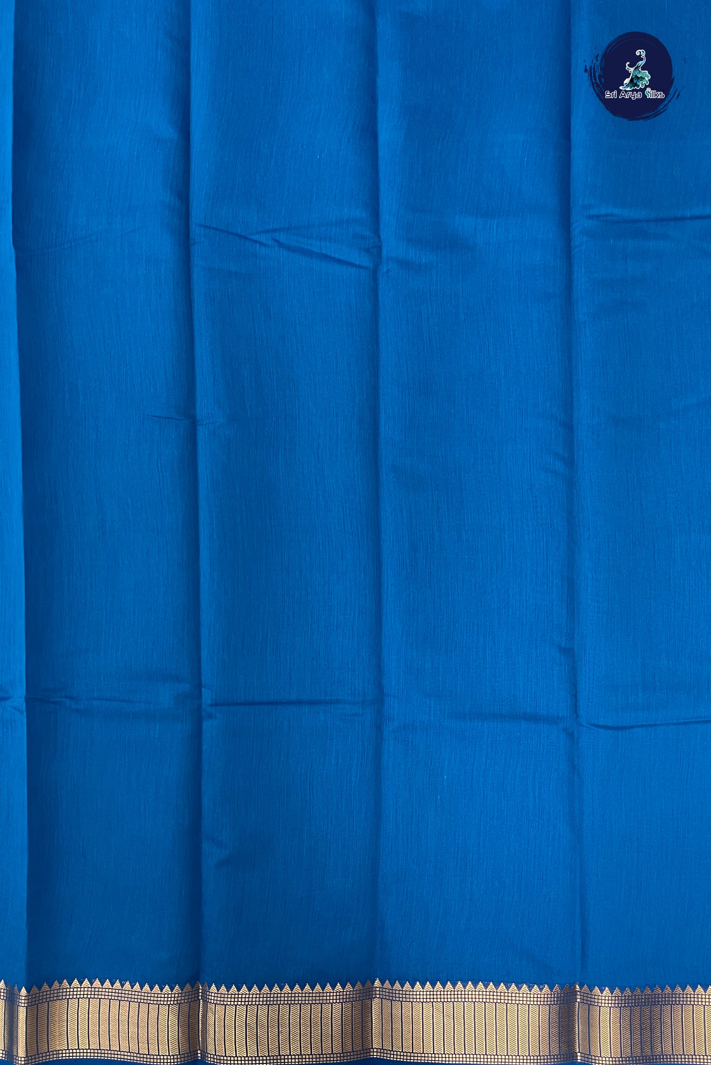 Sapphire Blue Budget Semi Silk Cotton Saree With Plain Pattern