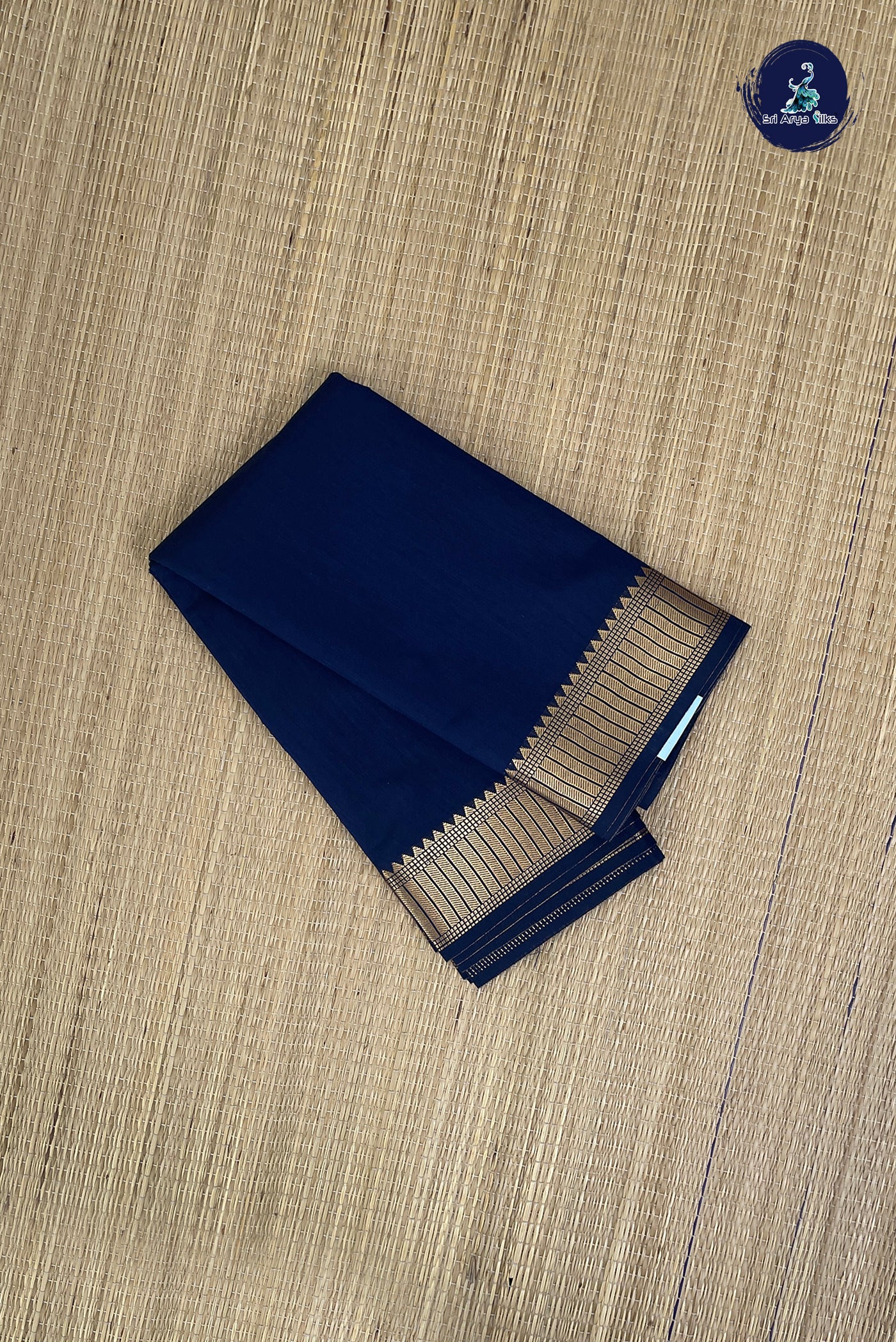 Navy Blue Budget Semi Silk Cotton Saree With Plain Pattern