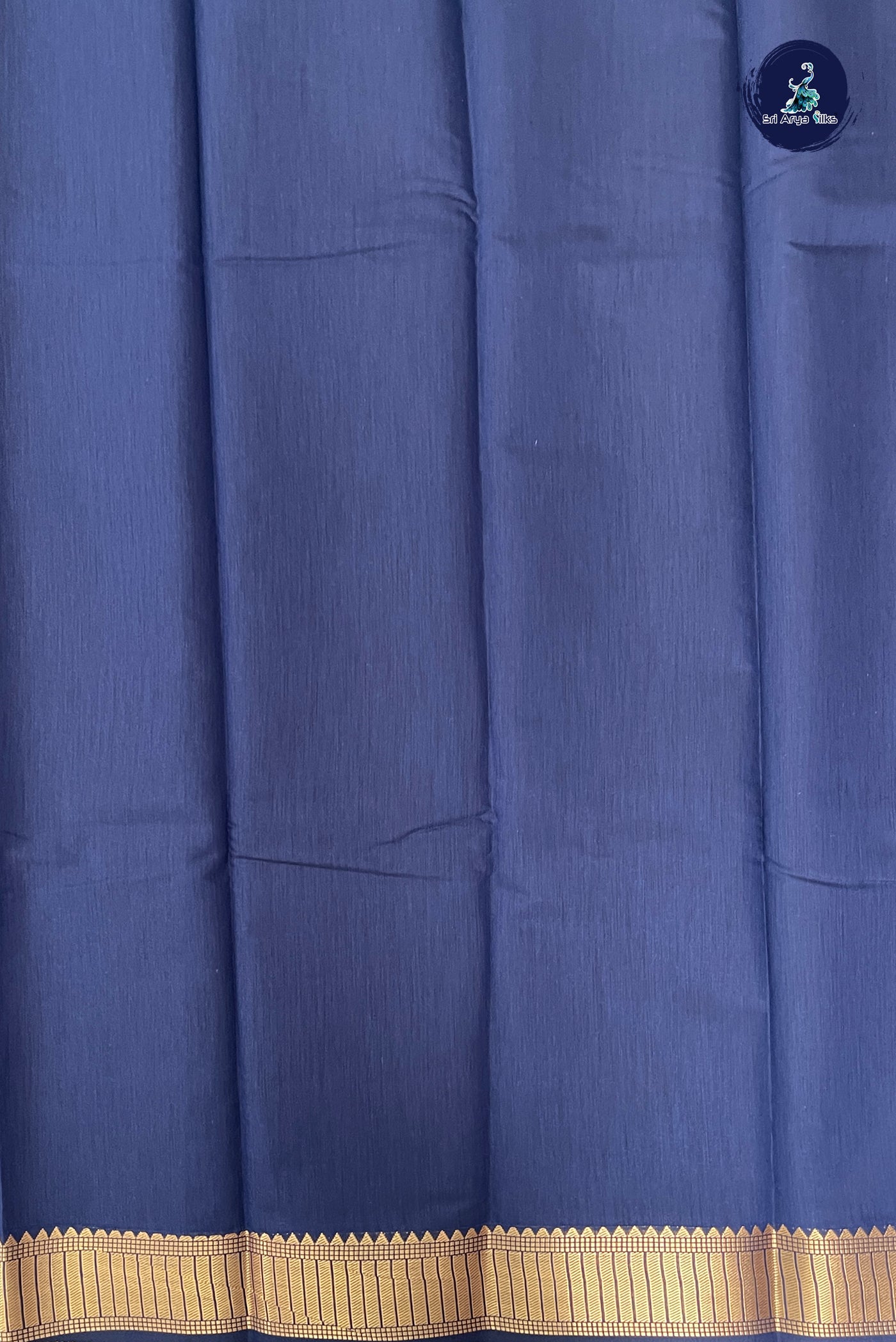 Navy Blue Budget Semi Silk Cotton Saree With Plain Pattern