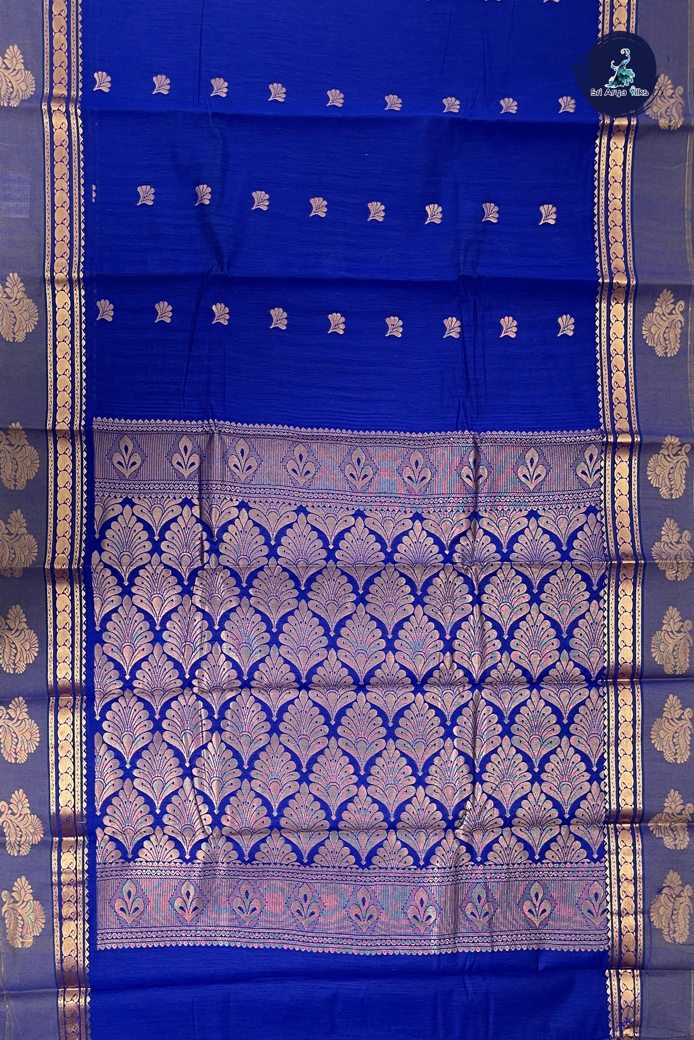 MS Blue Budget Semi Silk Cotton Saree With Zari Buttas Pattern