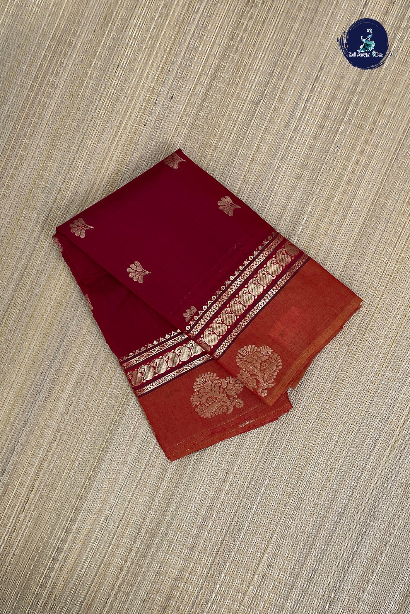 Maroon Budget Semi Silk Cotton Saree With Zari Buttas Pattern
