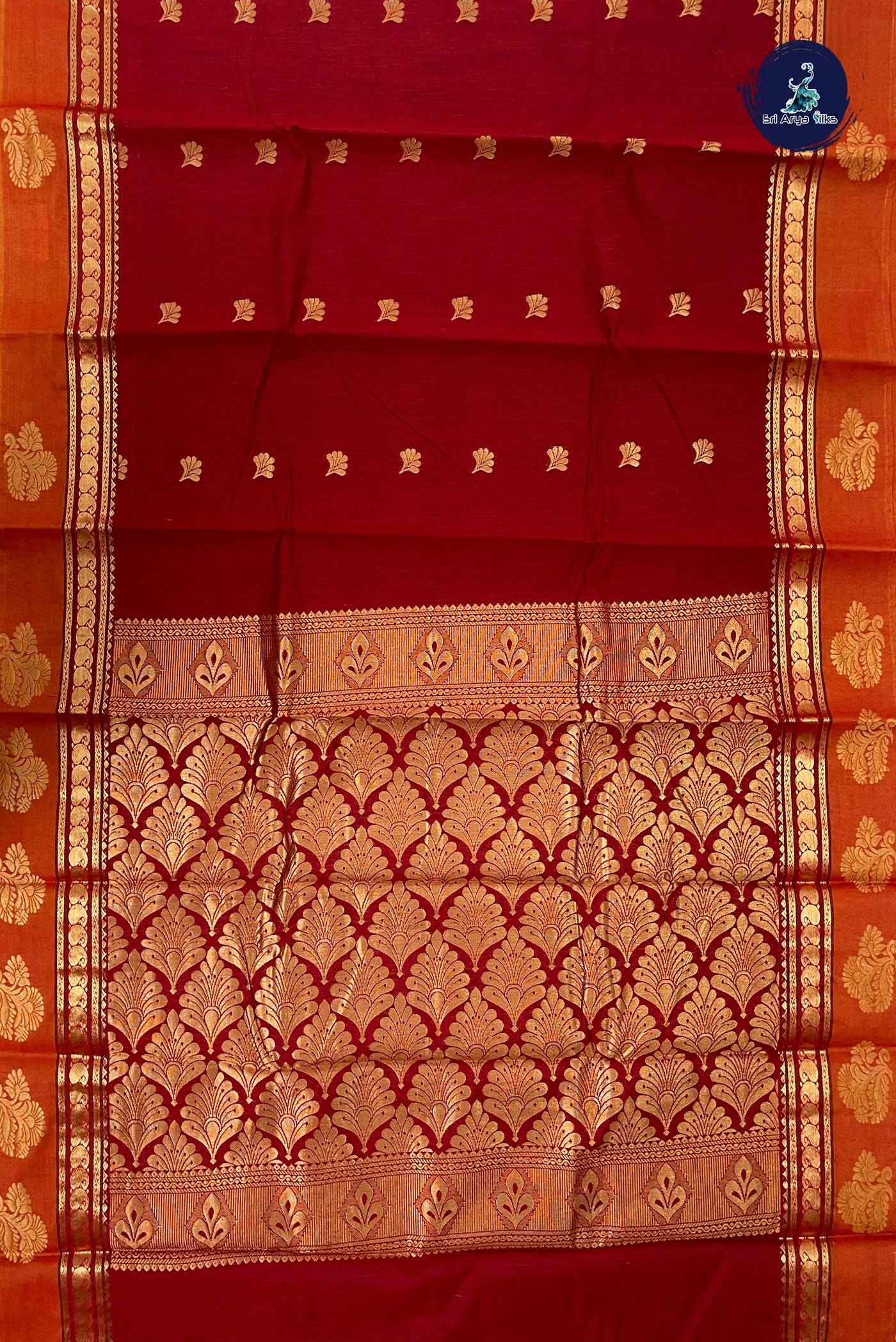 Maroon Budget Semi Silk Cotton Saree With Zari Buttas Pattern