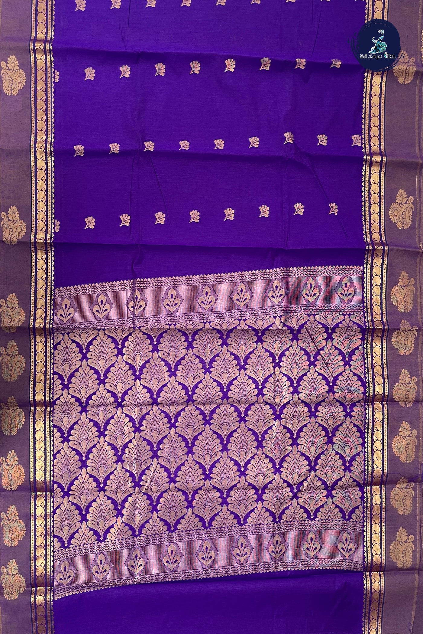 Violet Budget Semi Silk Cotton Saree With Zari Buttas Pattern