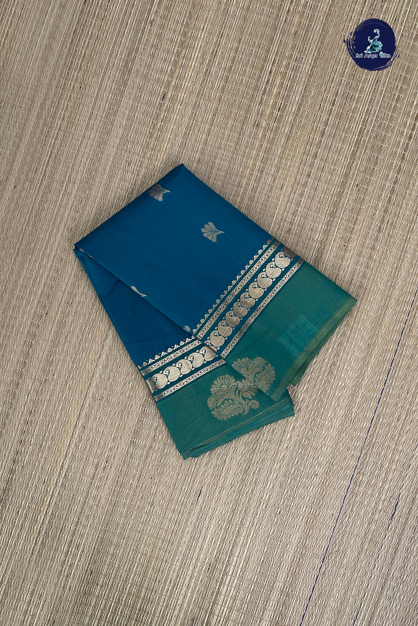 Sapphire Green Budget Semi Silk Cotton Saree With Zari Buttas Pattern