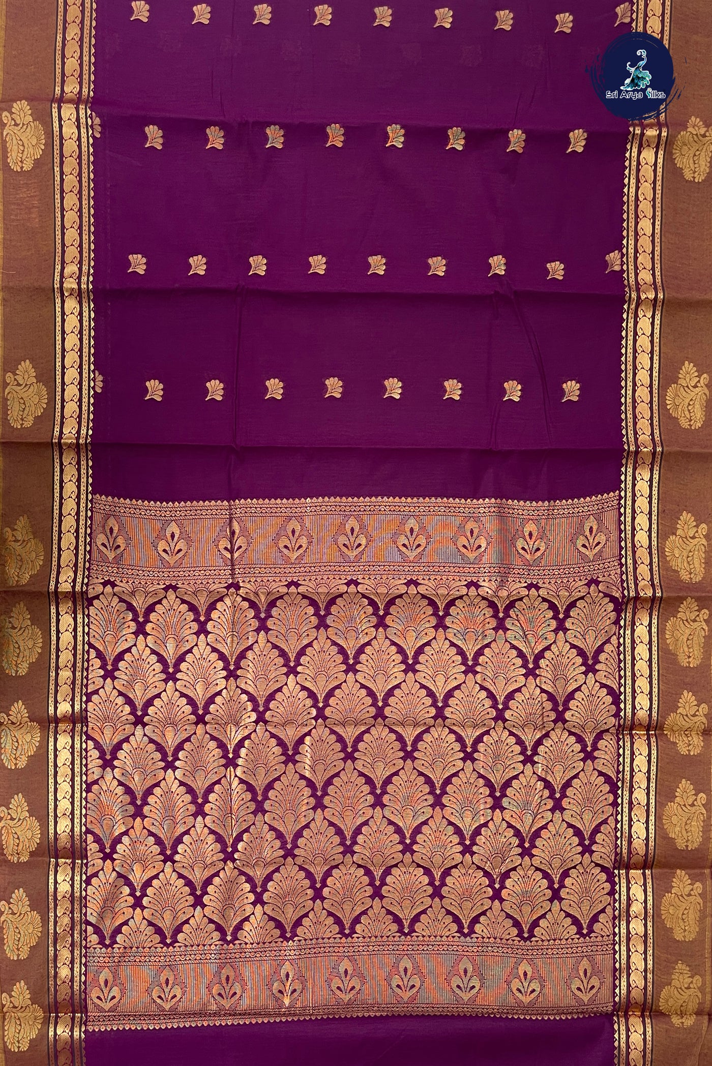 Jamun Budget Semi Silk Cotton Saree With Zari Buttas Pattern