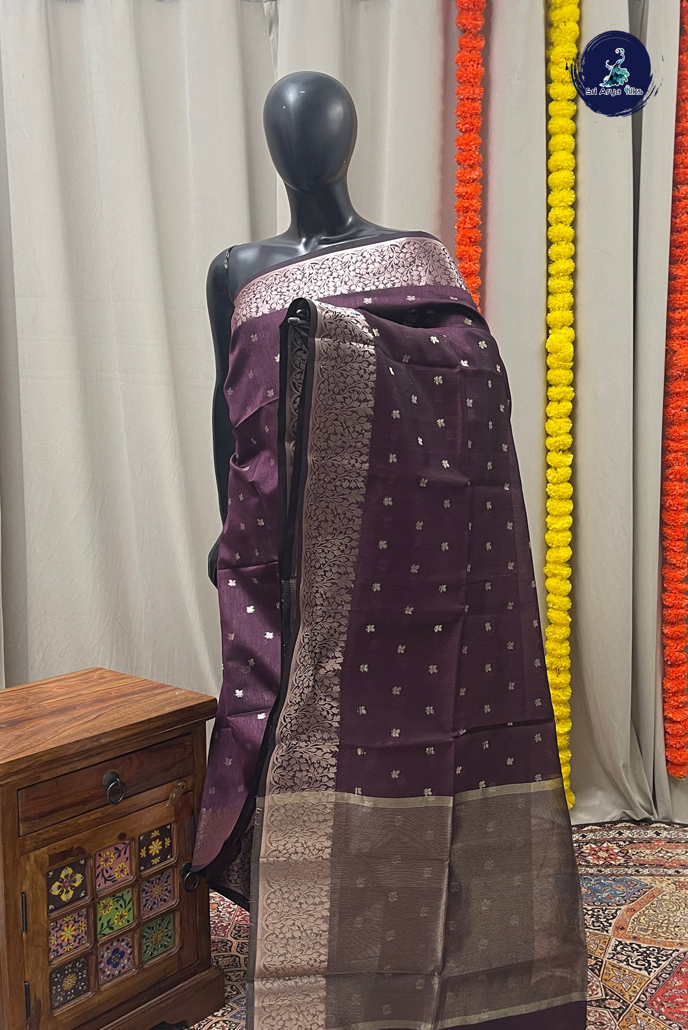 Jamun Tissue Banarasi Saree With Zari Buttas Pattern