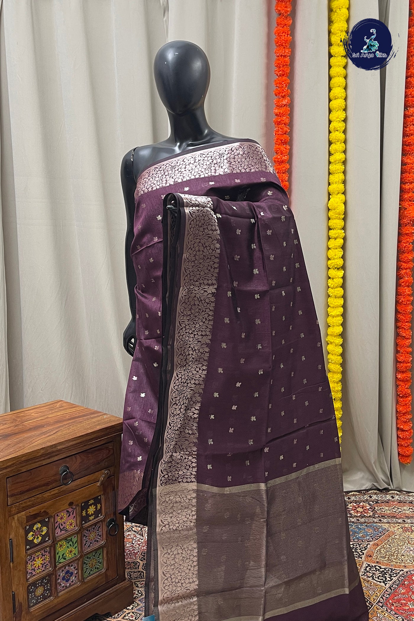 Jamun Tissue Banarasi Saree With Zari Buttas Pattern