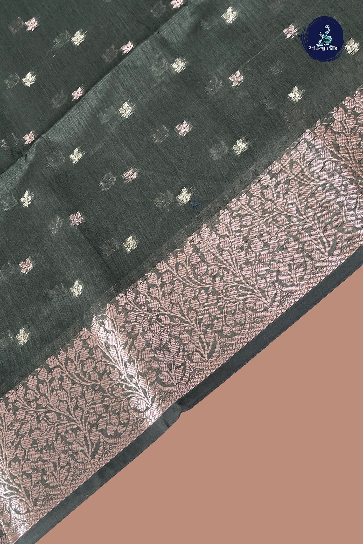 Dark Green Tissue Banarasi Saree With Zari Buttas Pattern