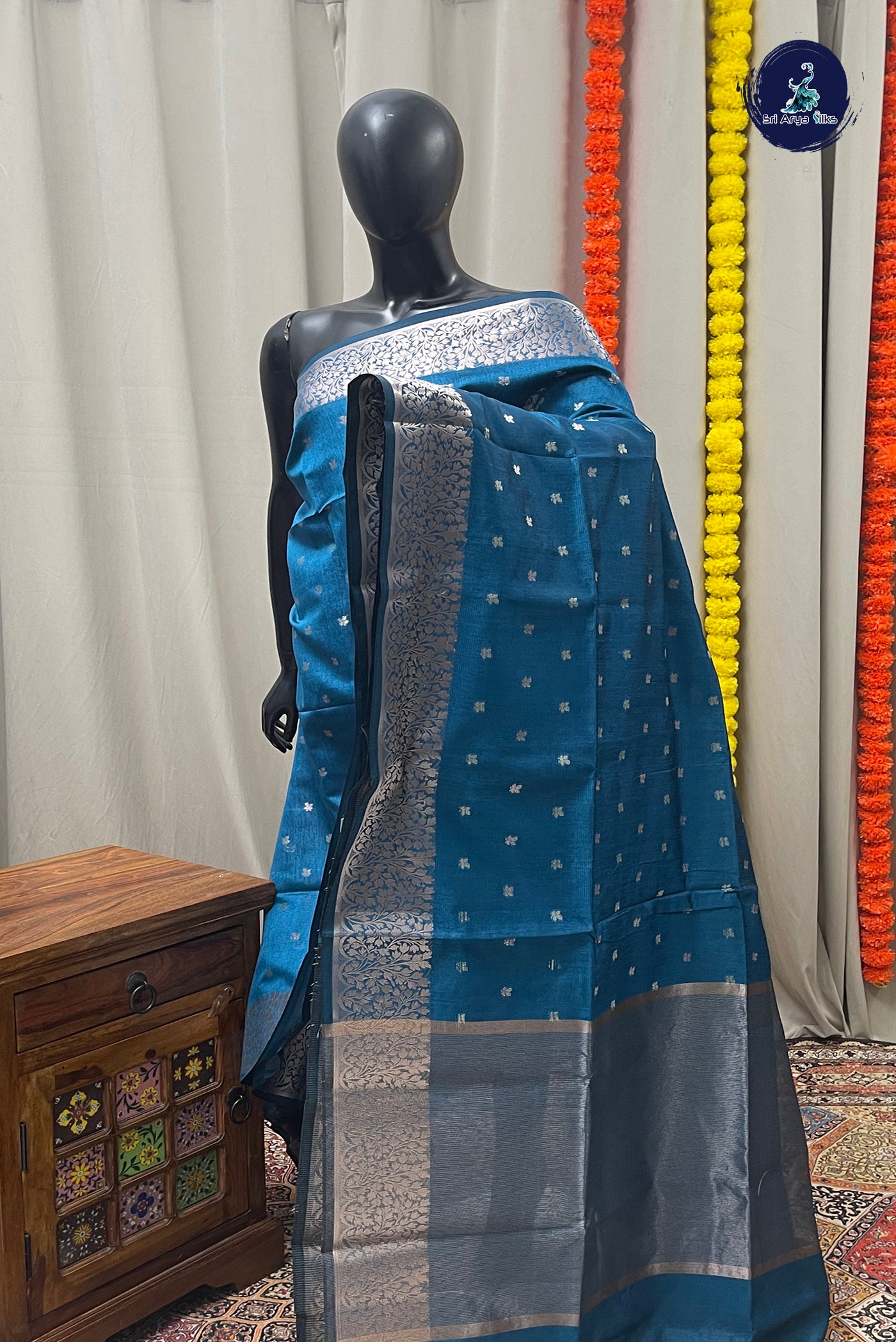 Blue Tissue Banarasi Saree With Zari Buttas Pattern