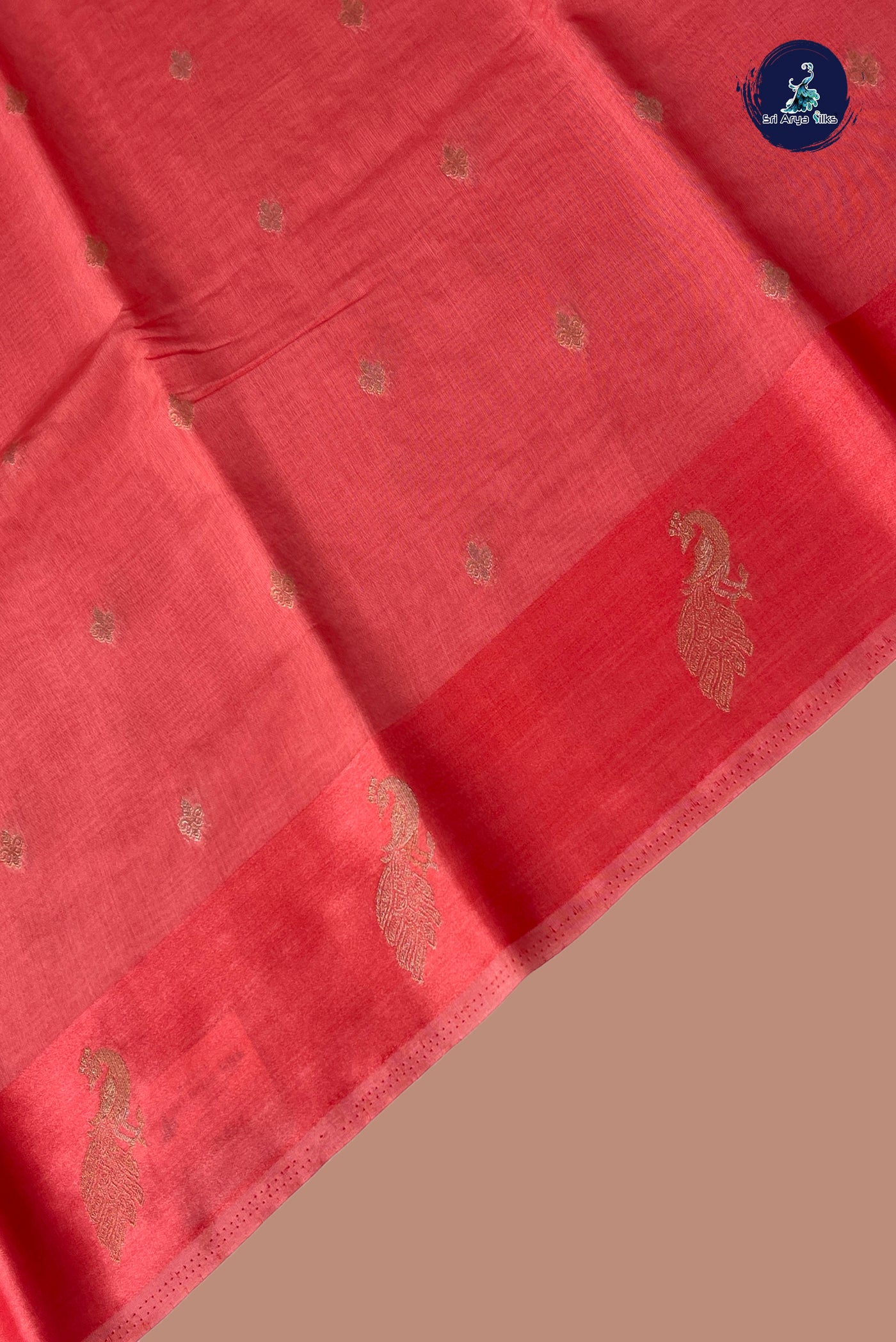 Peach Pink Semi Banarasi Saree With Zari Buttas Pattern