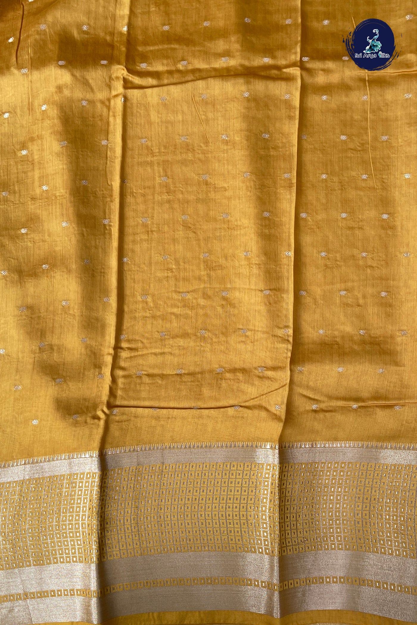 Mustard Yellow Semi Banarasi Saree With Zari Buttas Pattern