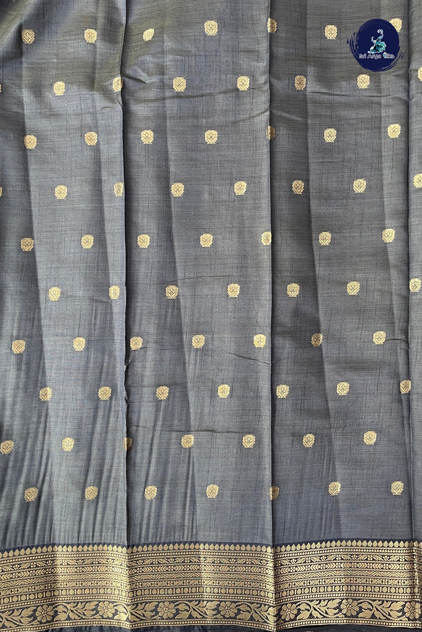 Elephant Grey Semi Tussar Saree With Zari Buttas Pattern