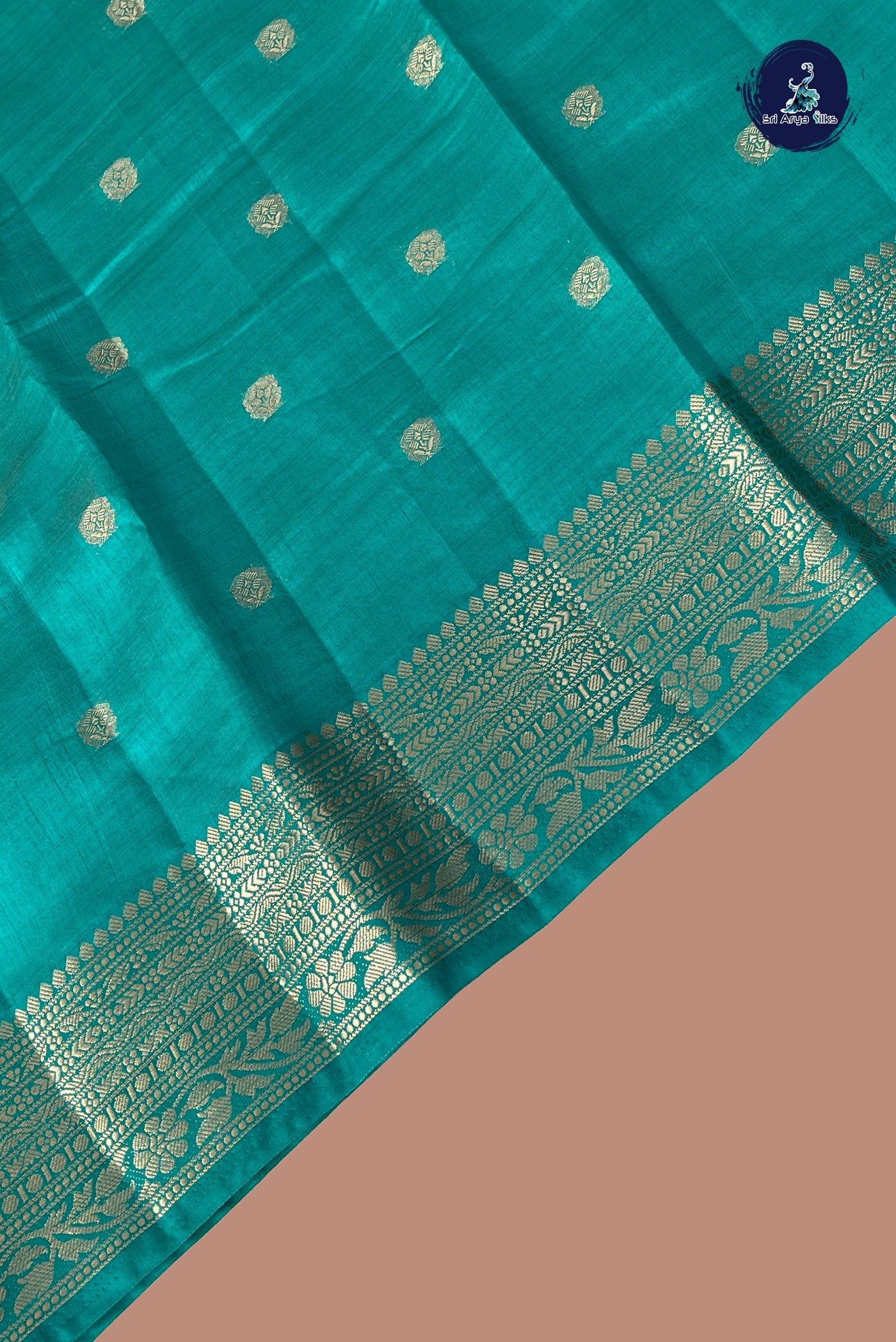 Teal Semi Tussar Saree With Zari Buttas Pattern