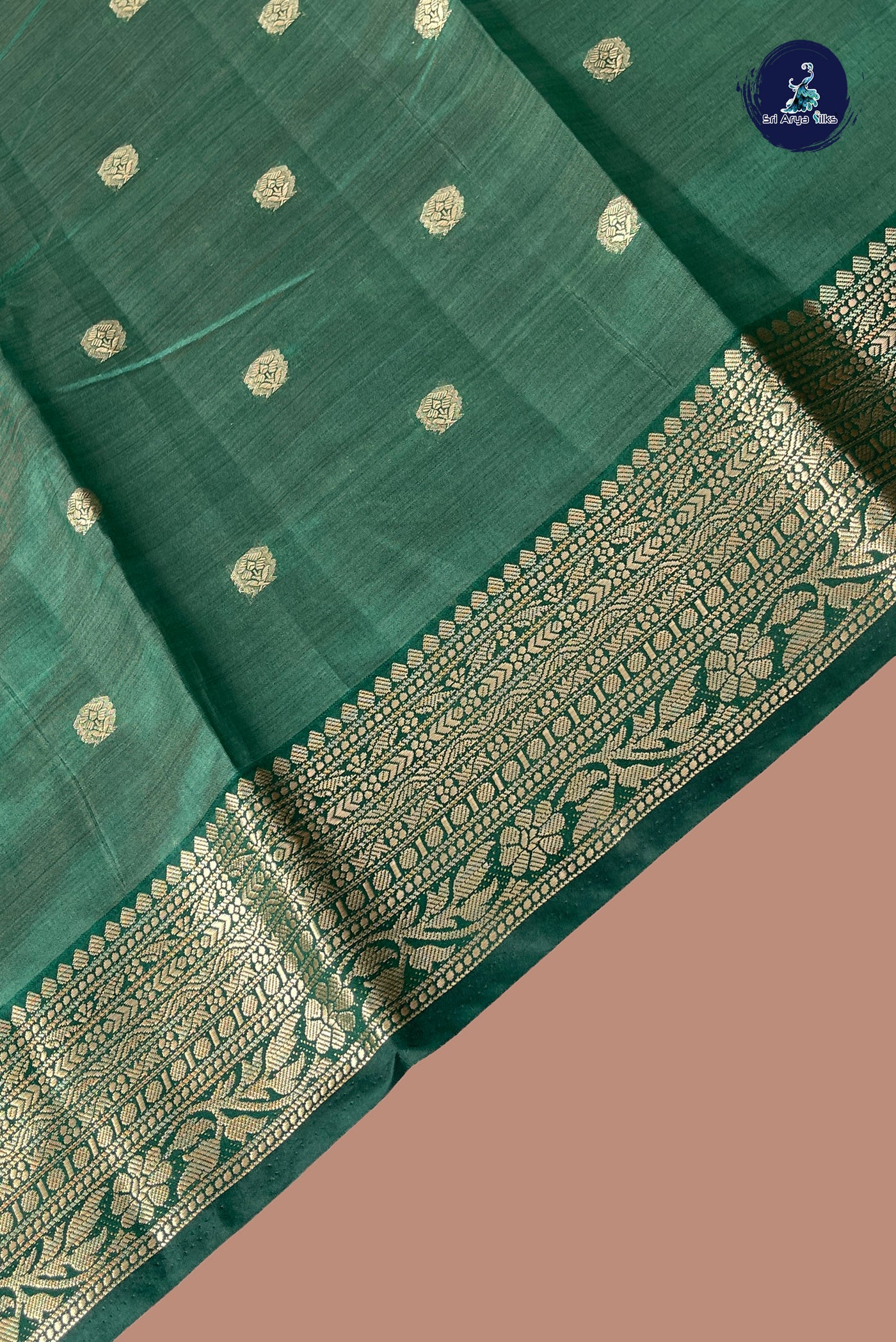 Green Semi Tussar Saree With Zari Buttas Pattern
