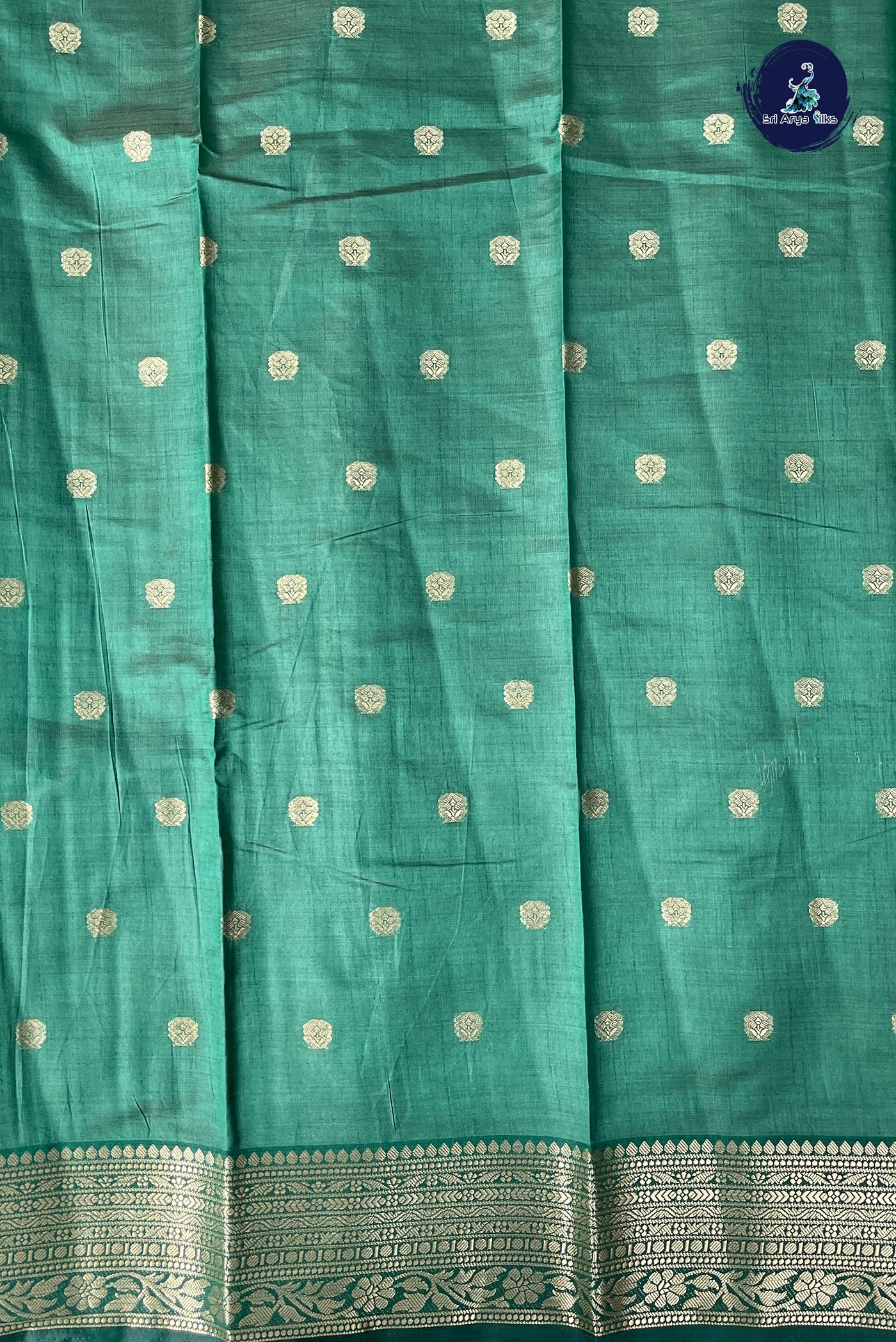 Green Semi Tussar Saree With Zari Buttas Pattern
