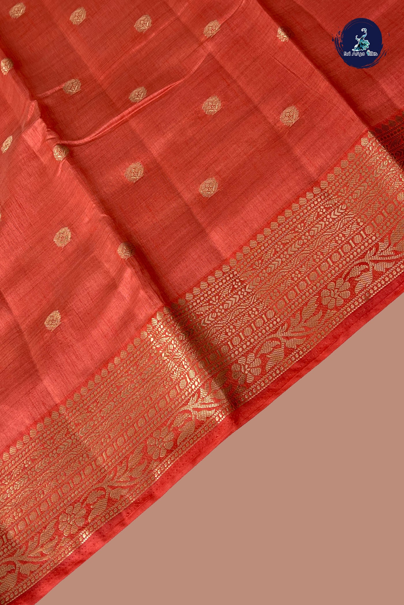 Peach Semi Tussar Saree With Zari Buttas Pattern