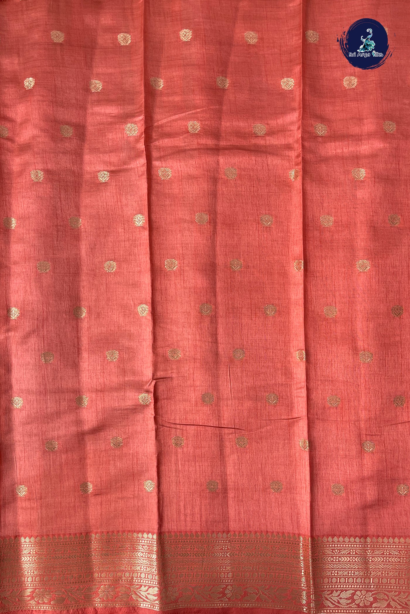 Peach Semi Tussar Saree With Zari Buttas Pattern