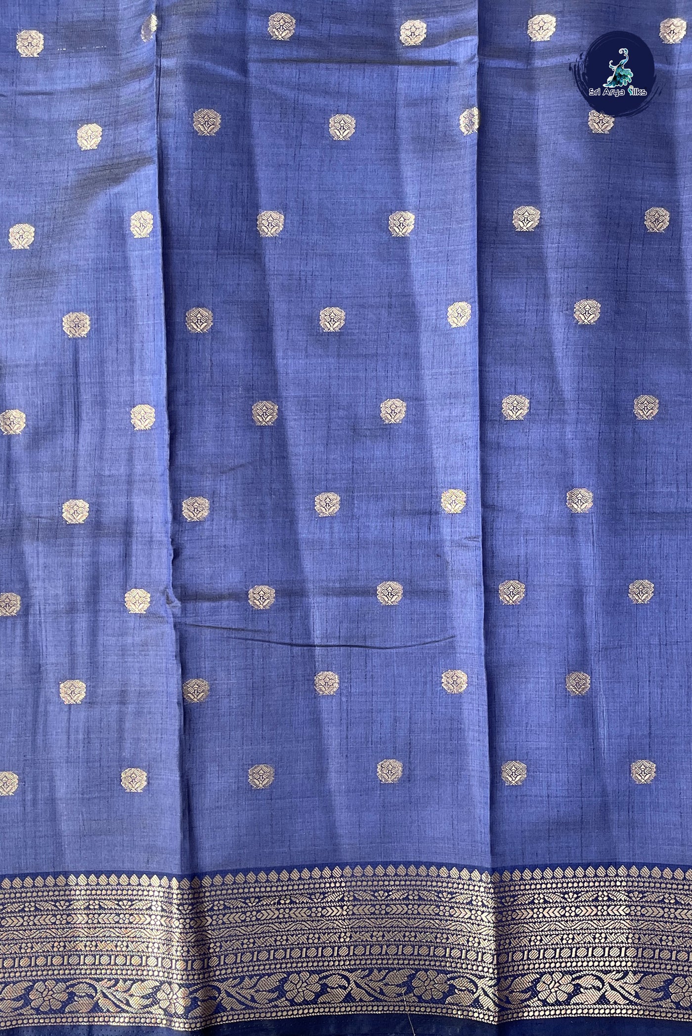 Blue Semi Tussar Saree With Zari Buttas Pattern