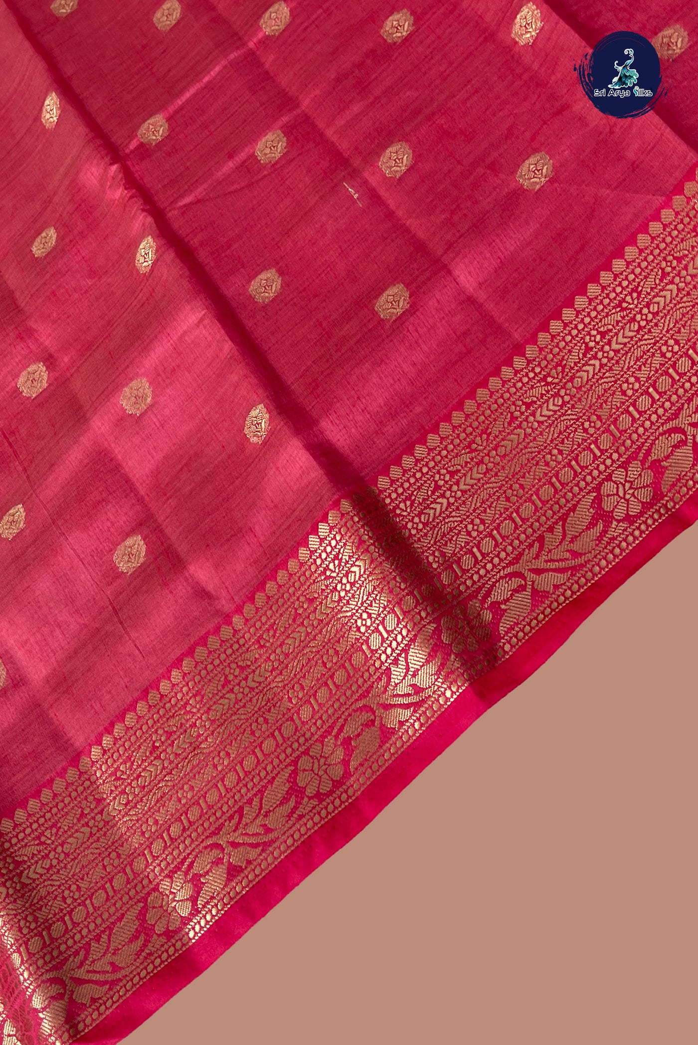 Pink Semi Tussar Saree With Zari Buttas Pattern