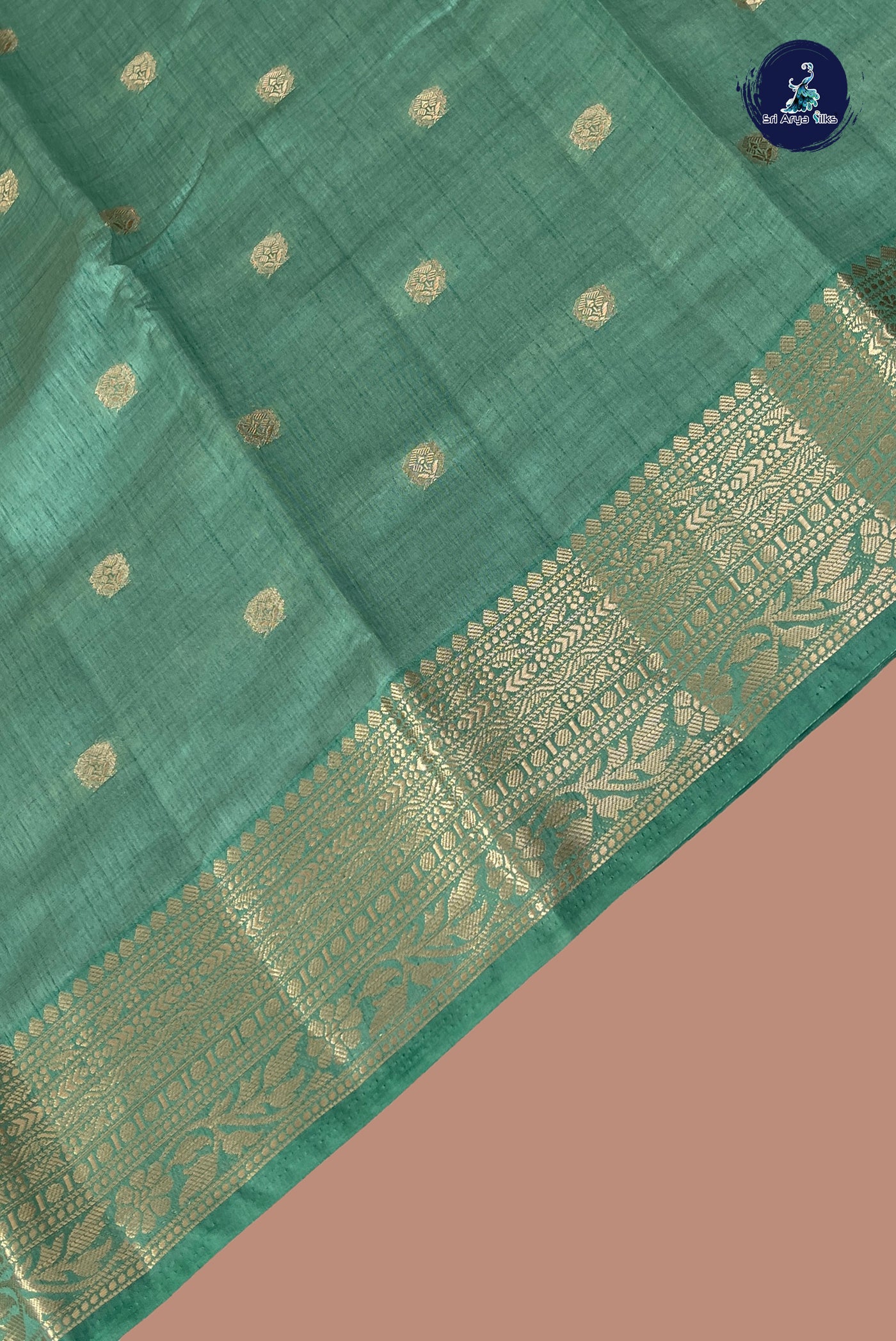 Pastel Green Semi Tussar Saree With Zari Buttas Pattern