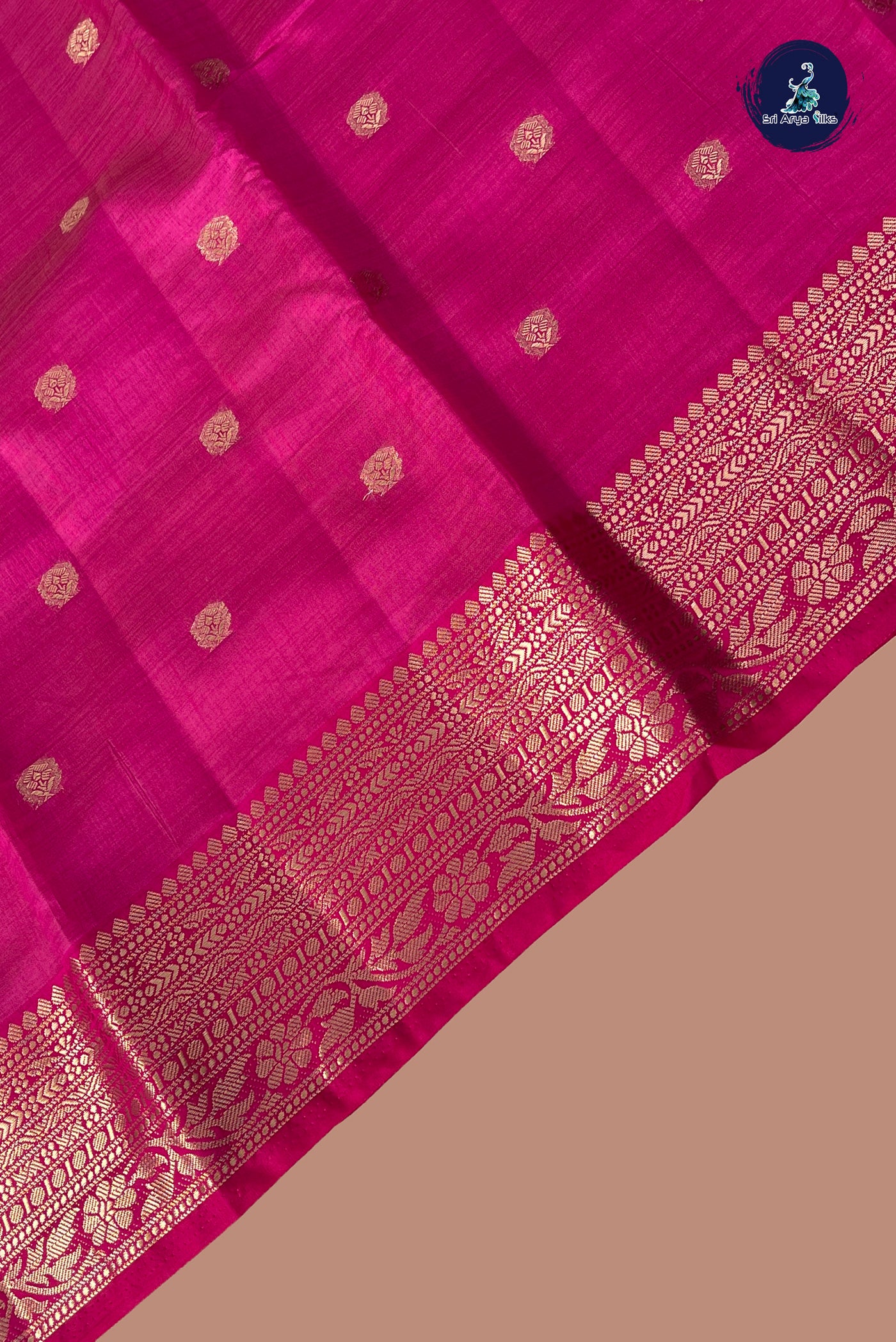 Dark Pink Semi Tussar Saree With Zari Buttas Pattern
