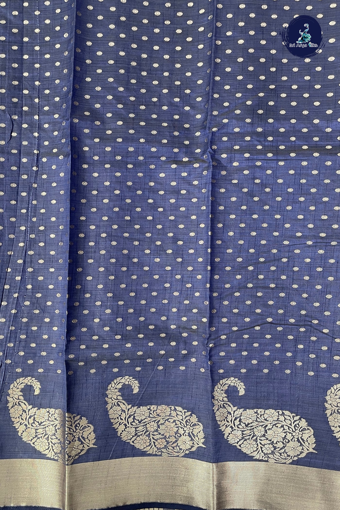 Bluish Grey Semi Tussar Saree With Zari Buttas Pattern