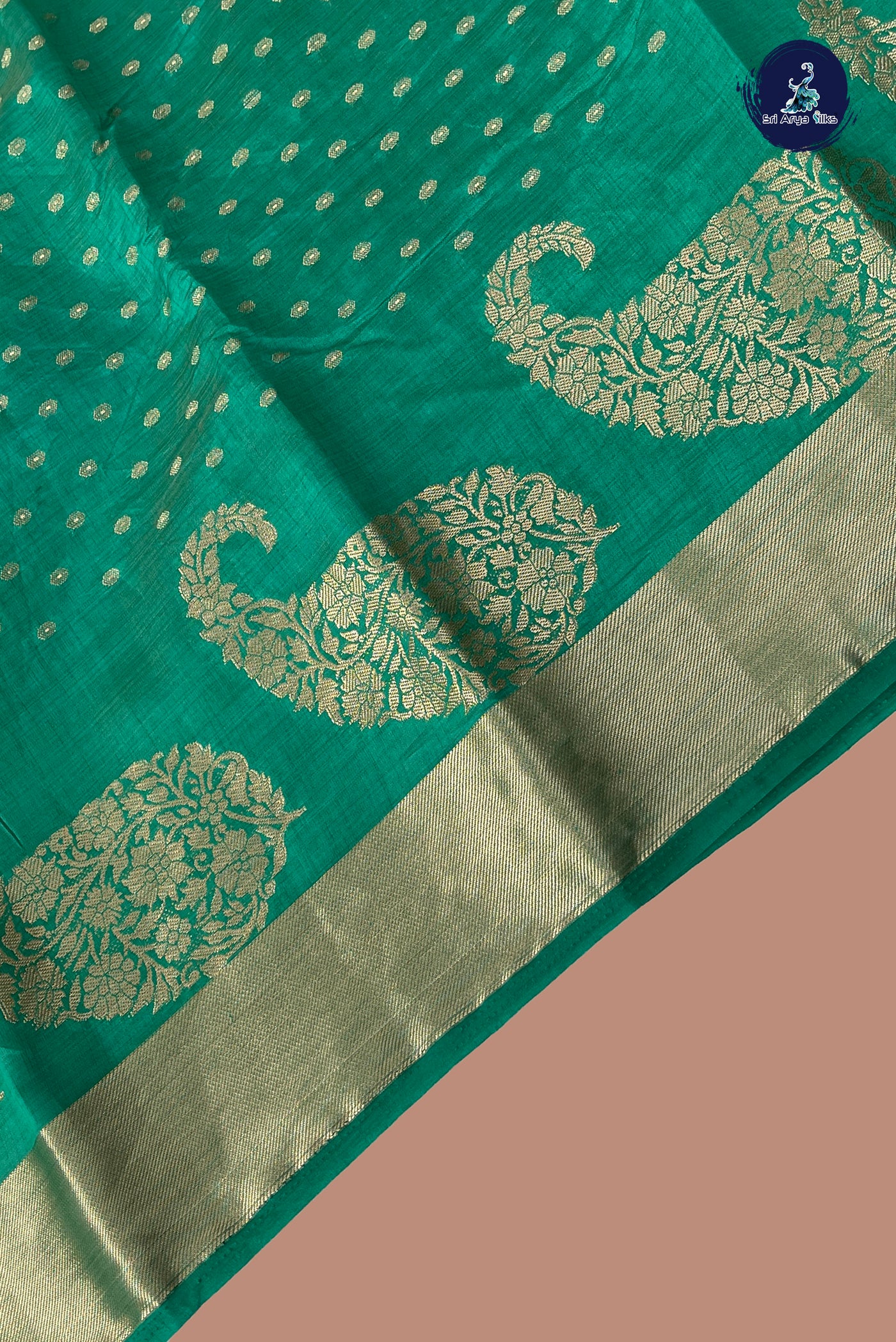 Green Semi Tussar Saree With Zari Buttas Pattern