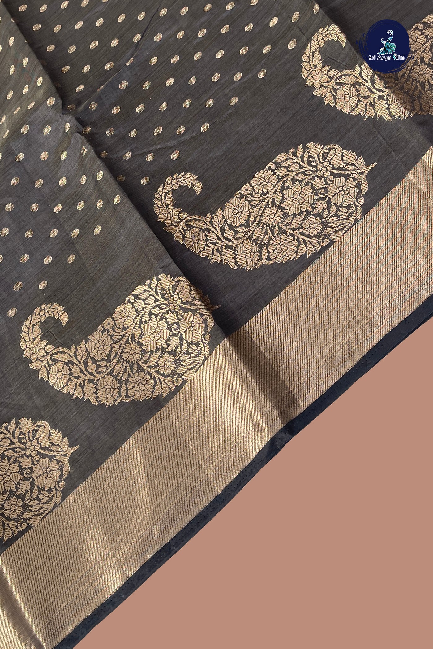 Elephant Grey Semi Tussar Saree With Zari Buttas Pattern