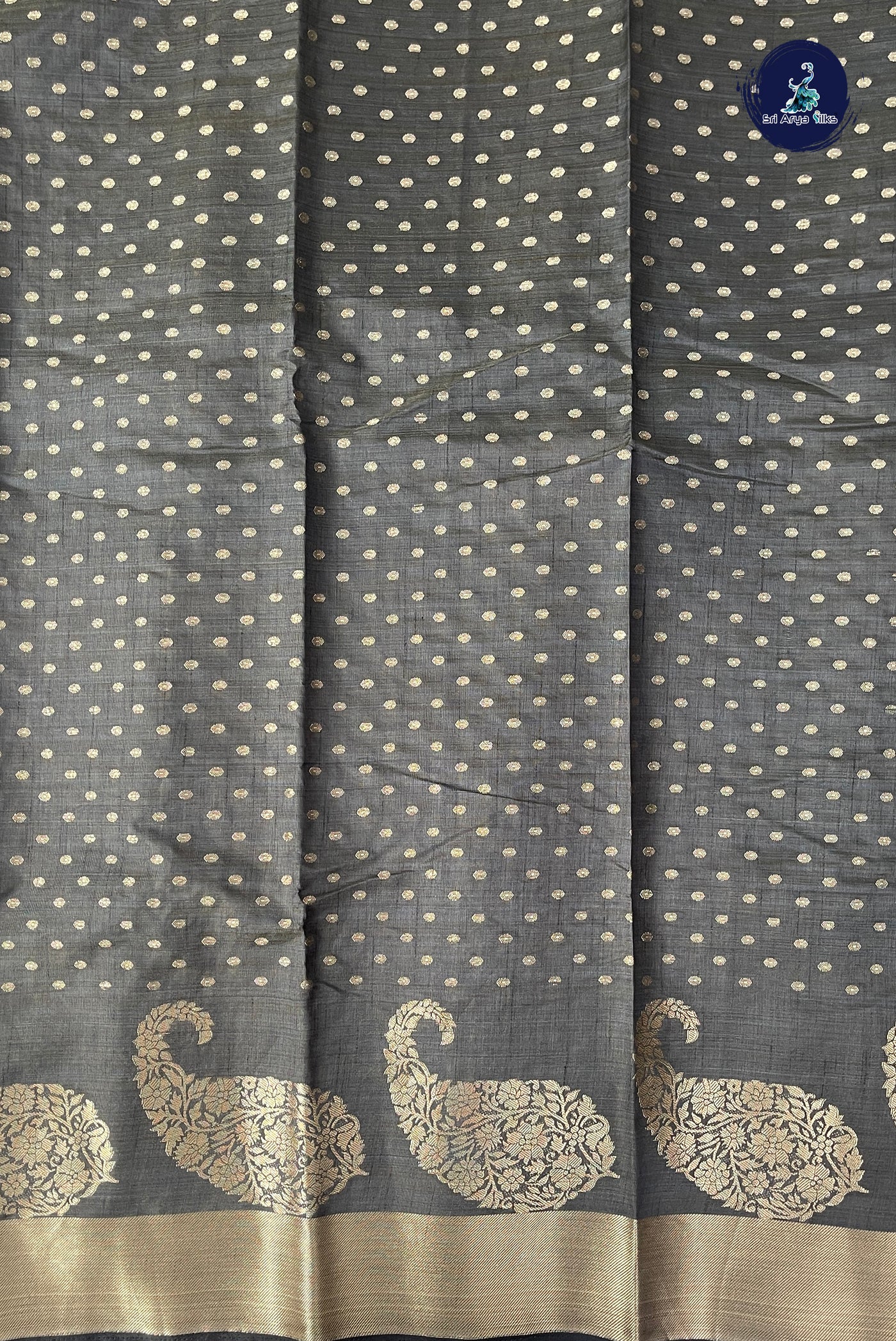 Elephant Grey Semi Tussar Saree With Zari Buttas Pattern