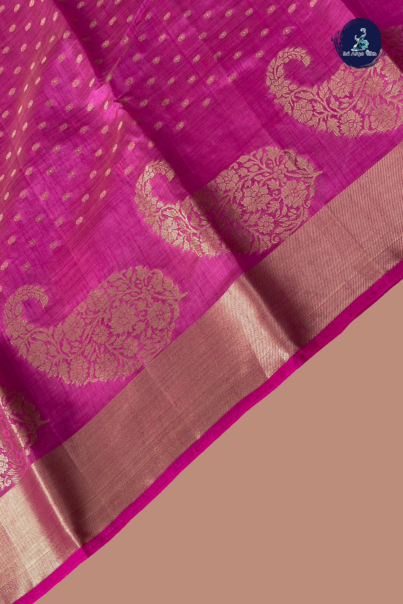 Pink Semi Tussar Saree With Zari Buttas Pattern