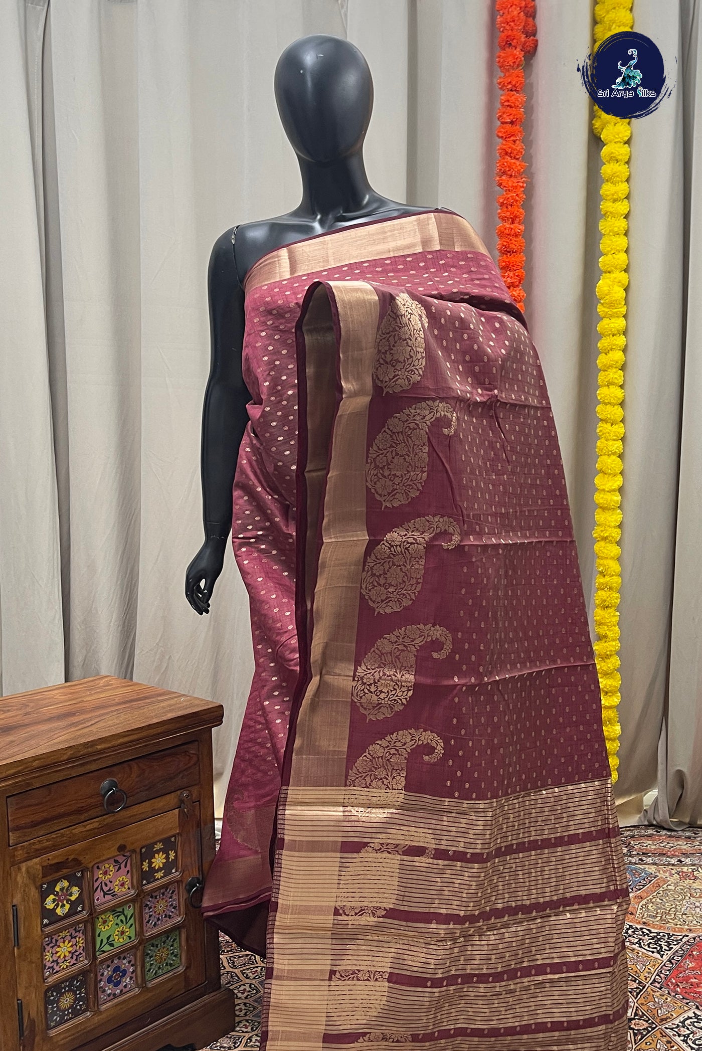 Brown Semi Tussar Saree With Zari Buttas Pattern