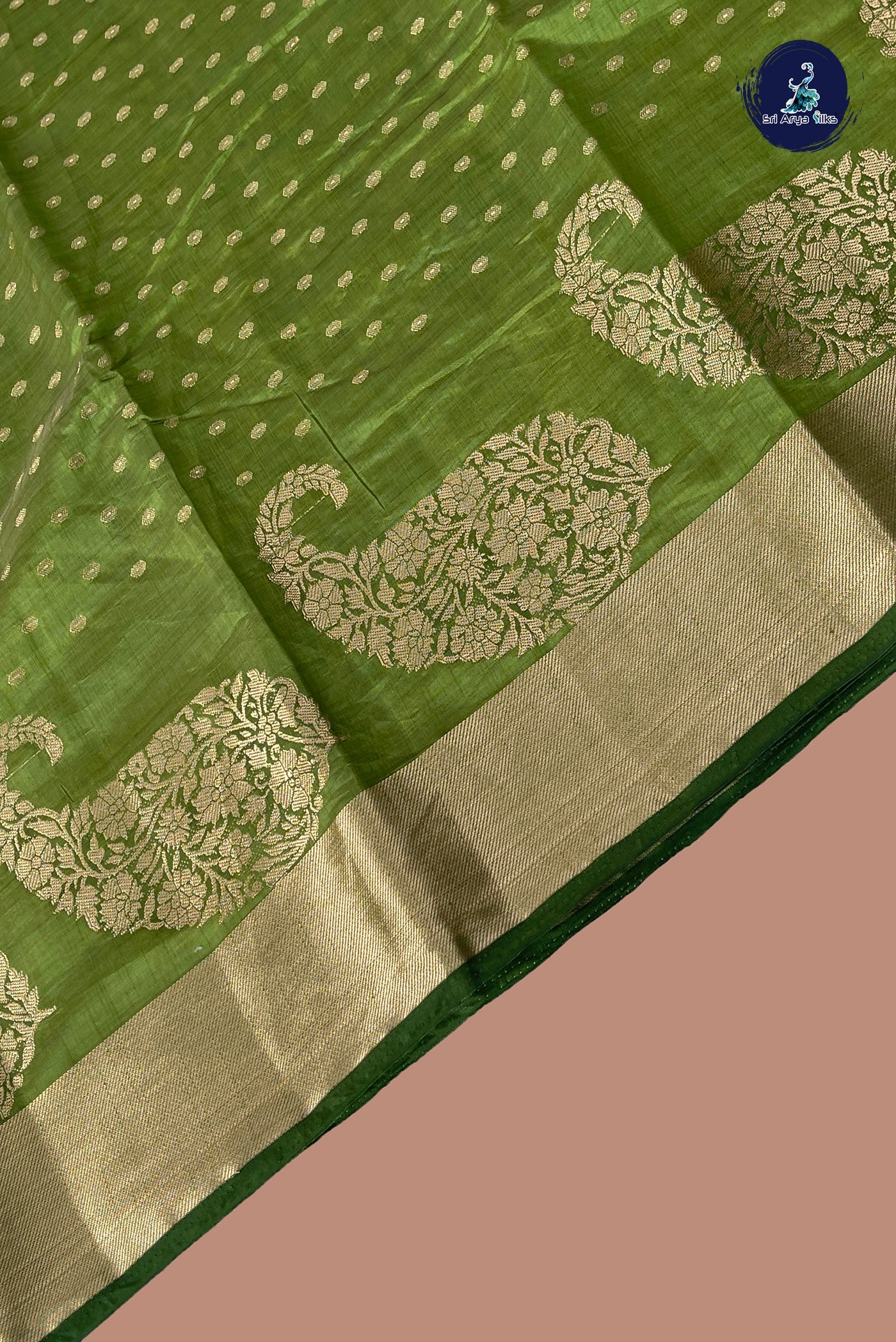 Light Green Semi Tussar Saree With Zari Buttas Pattern